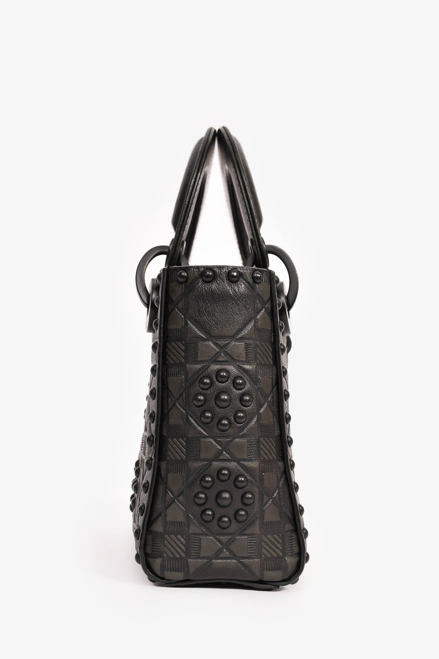 Christian Dior 2018 Black Embellished Cannage Mini Lady Dior Top Handle with Chain Strap