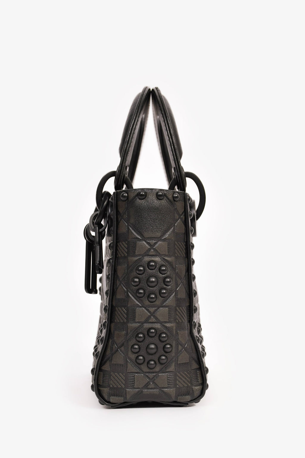 Christian Dior 2018 Black Embellished Cannage Mini Lady Dior Top Handle with Chain Strap