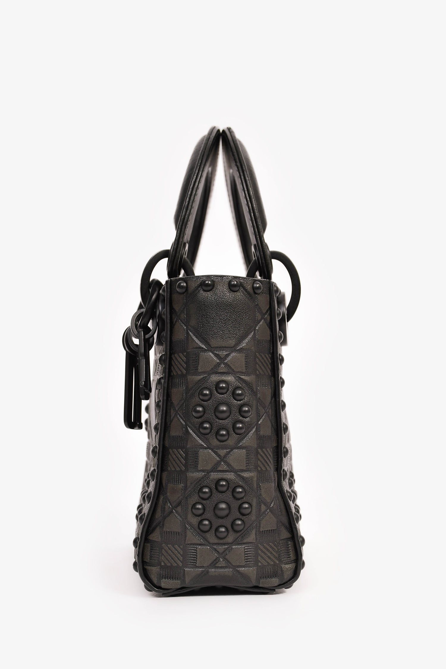 Christian Dior 2018 Black Embellished Cannage Mini Lady Dior Top Handle with Chain Strap