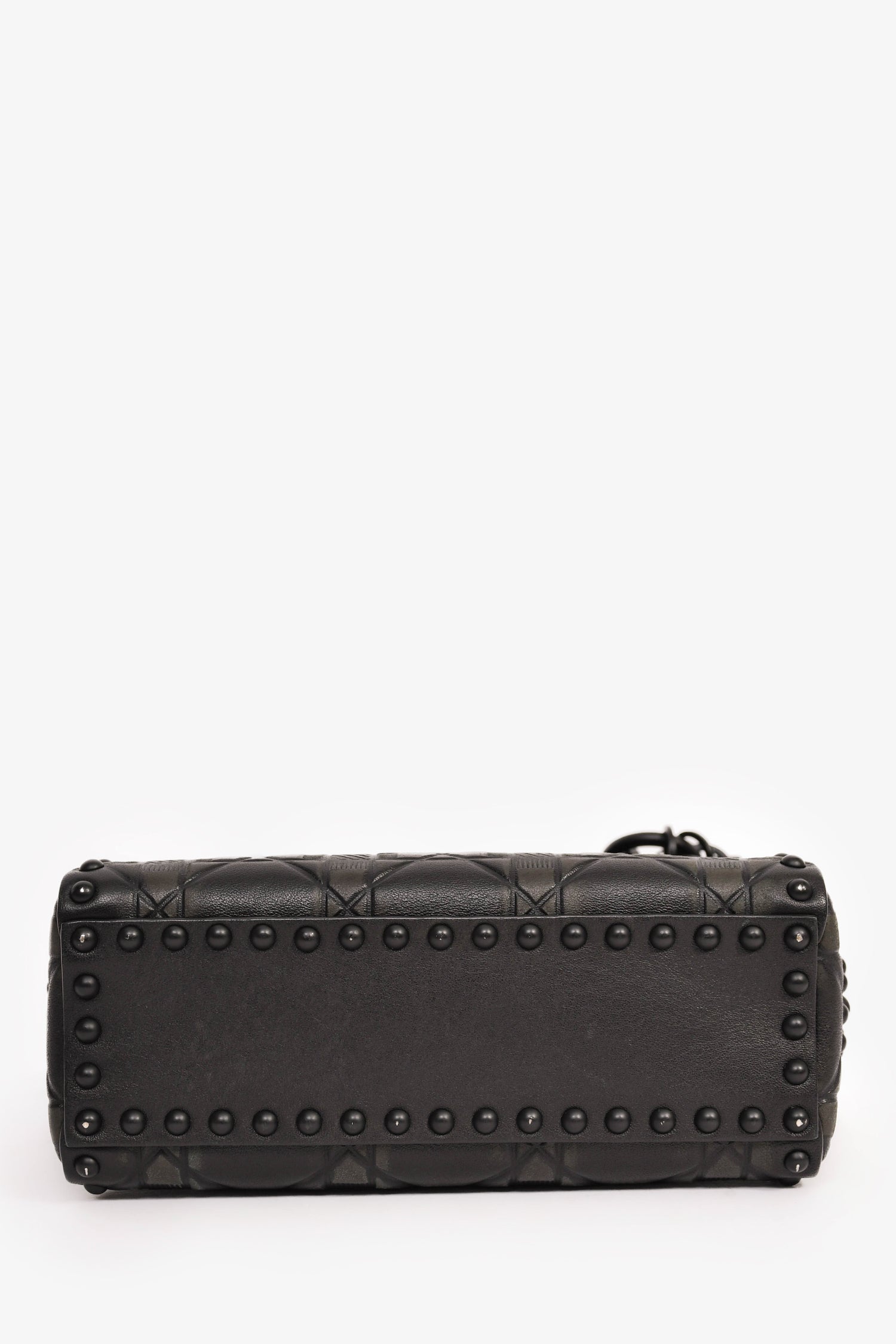 Christian Dior 2018 Black Embellished Cannage Mini Lady Dior Top Handle with Chain Strap