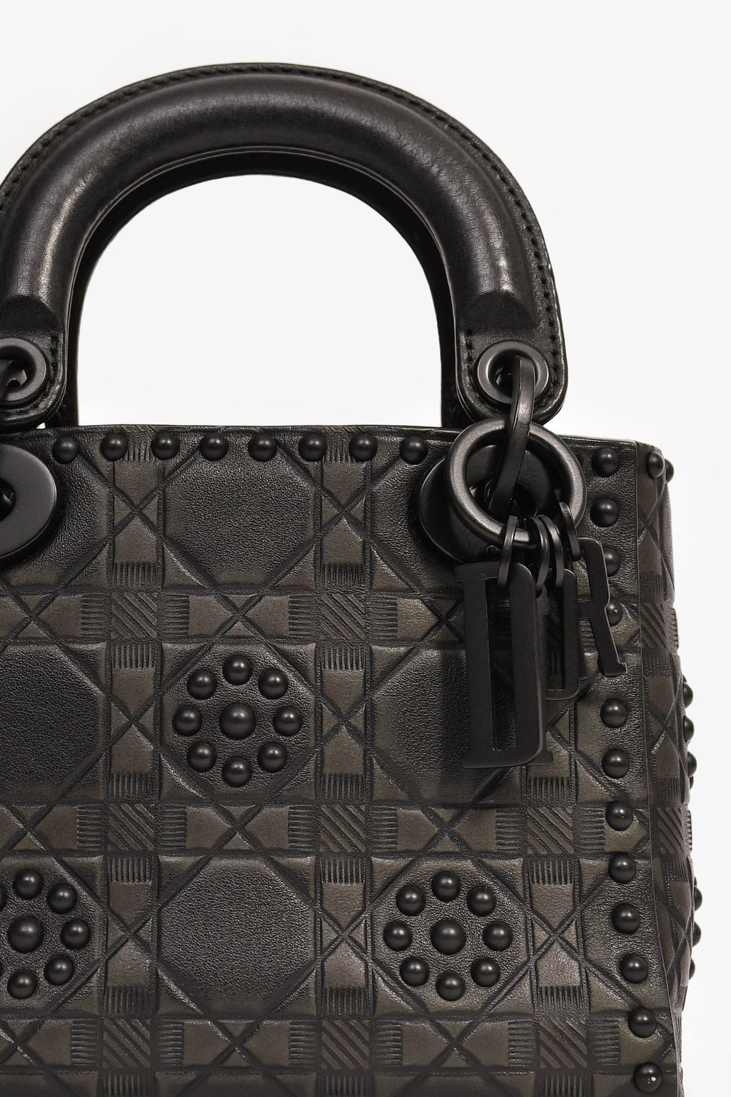 Christian Dior 2018 Black Embellished Cannage Mini Lady Dior Top Handle with Chain Strap