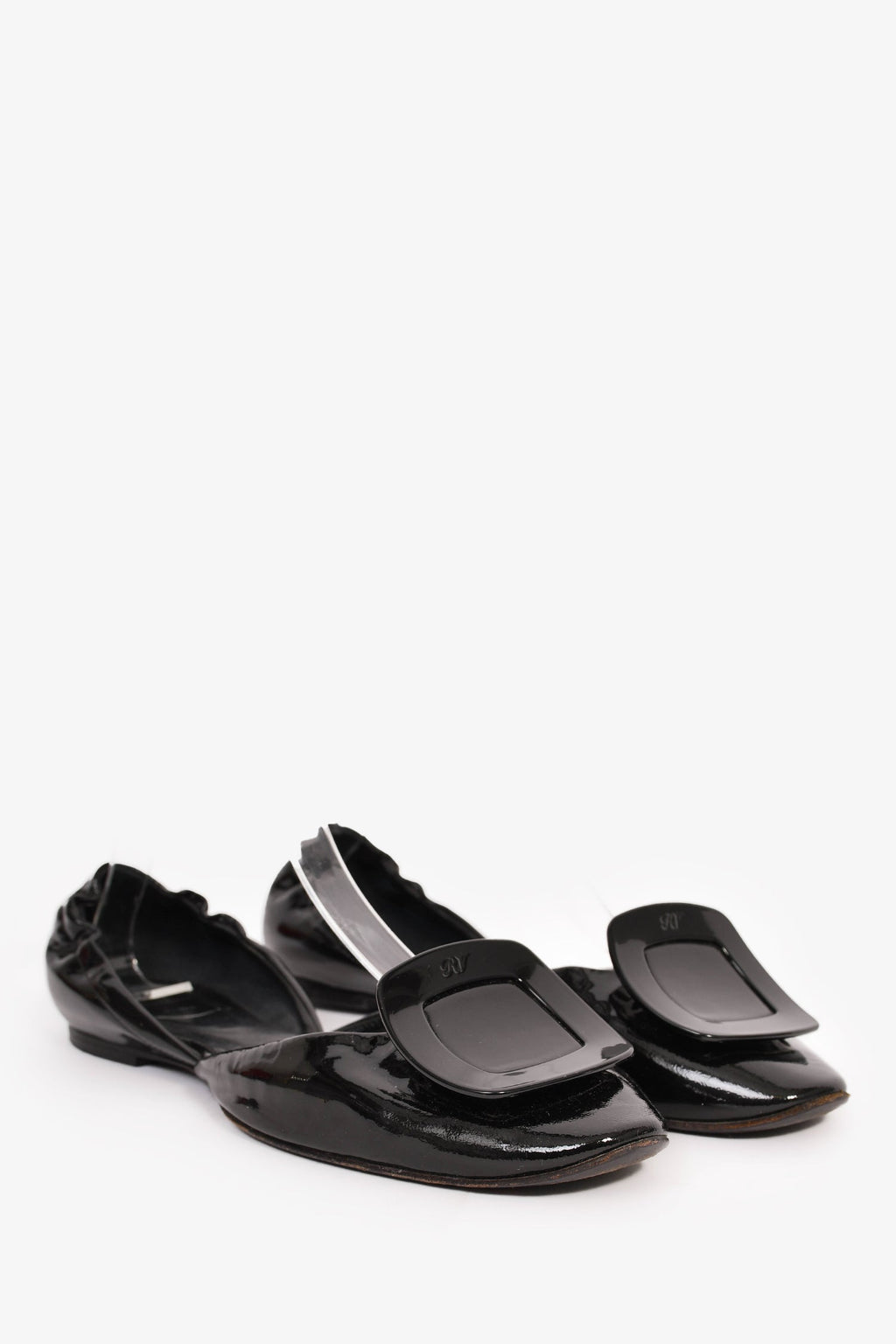 Roger Vivier Black Patent 'Chips' Flats Size 38.5