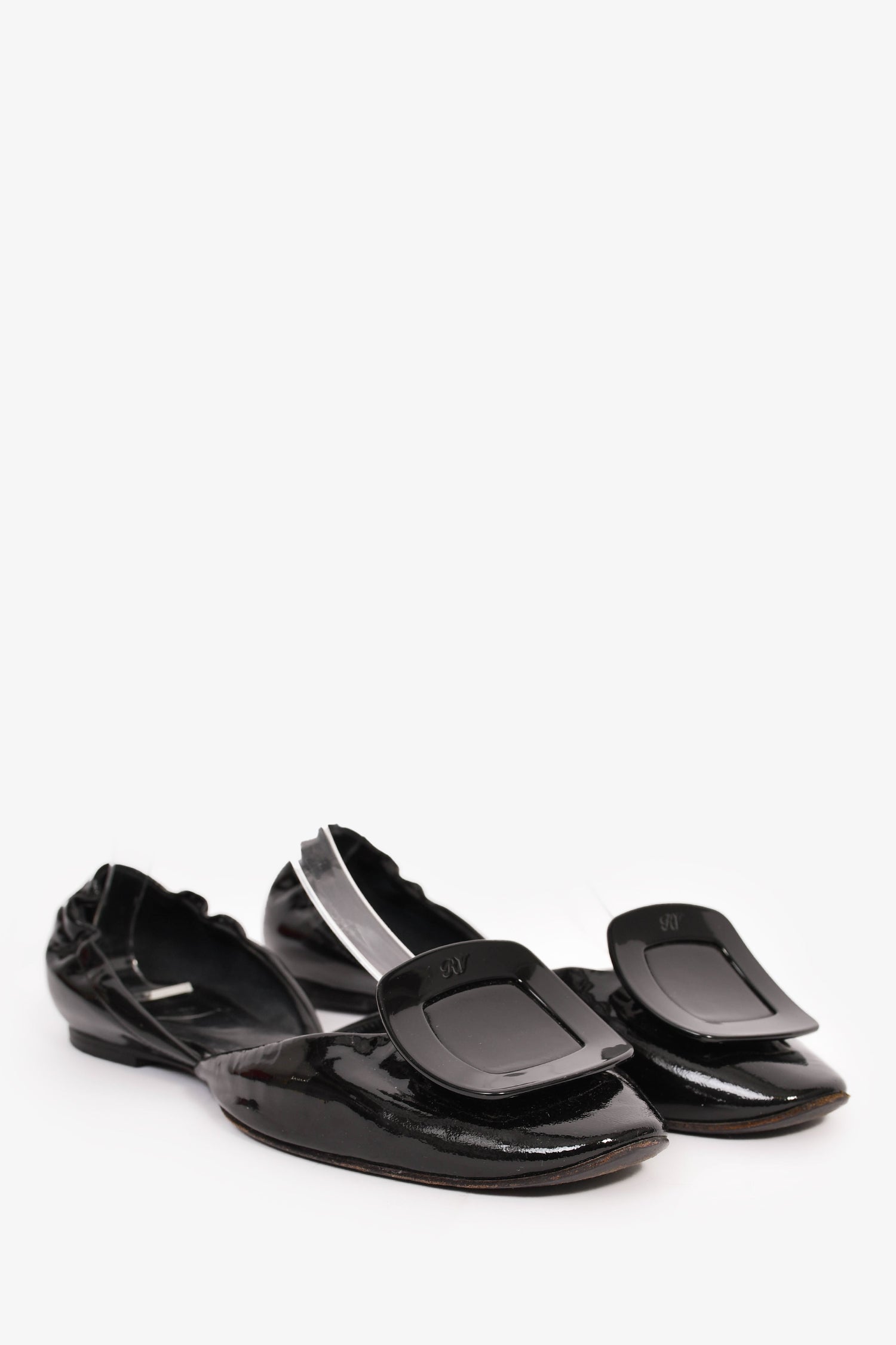Roger Vivier Black Patent 'Chips' Flats Size 38.5