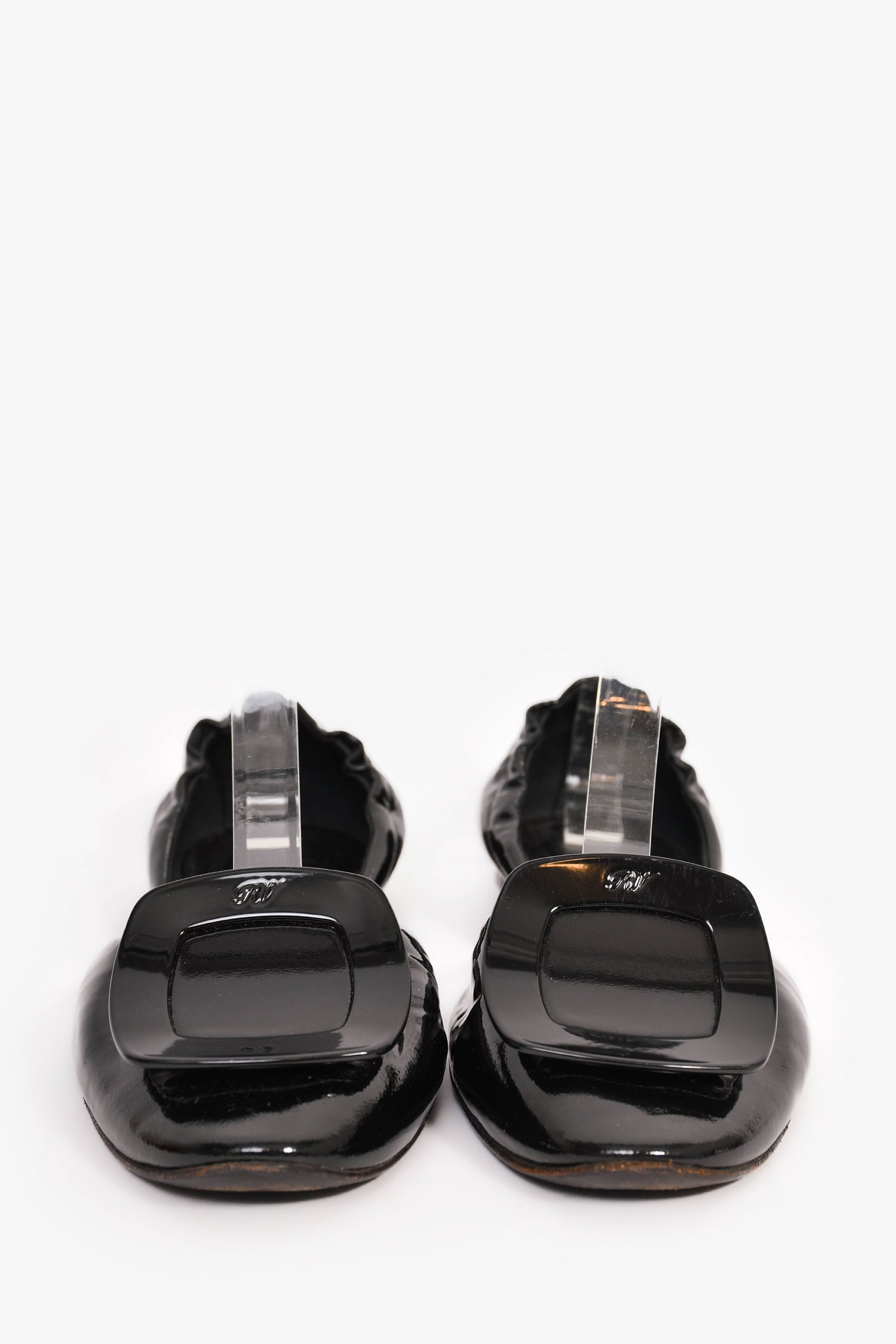 Roger Vivier Black Patent 'Chips' Flats Size 38.5