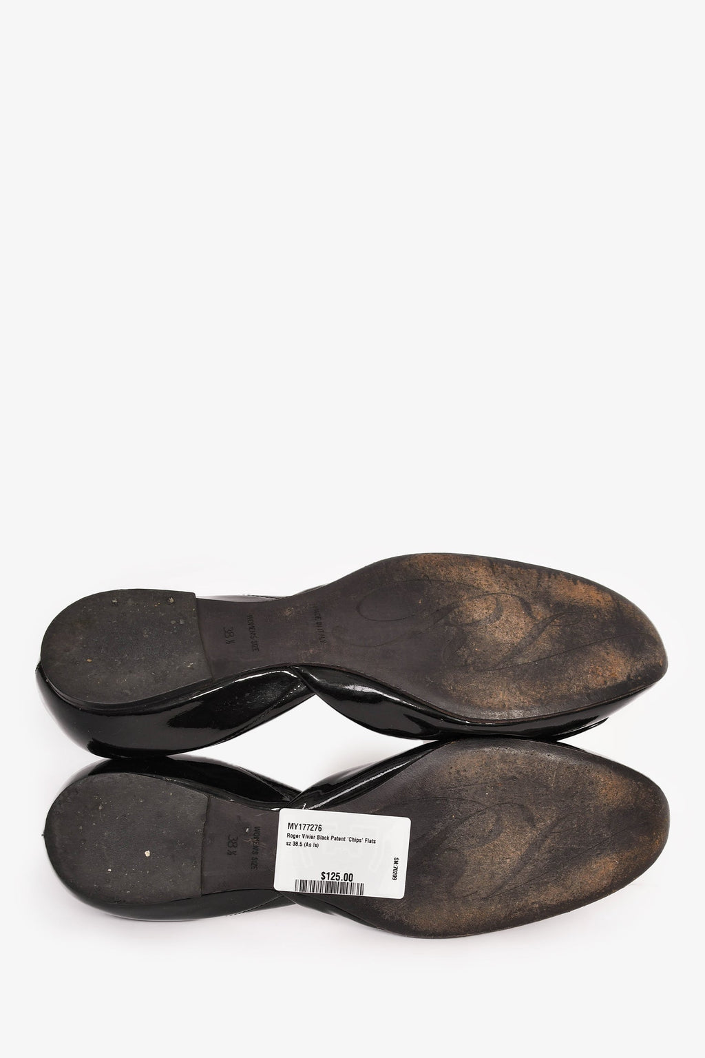Roger Vivier Black Patent 'Chips' Flats Size 38.5