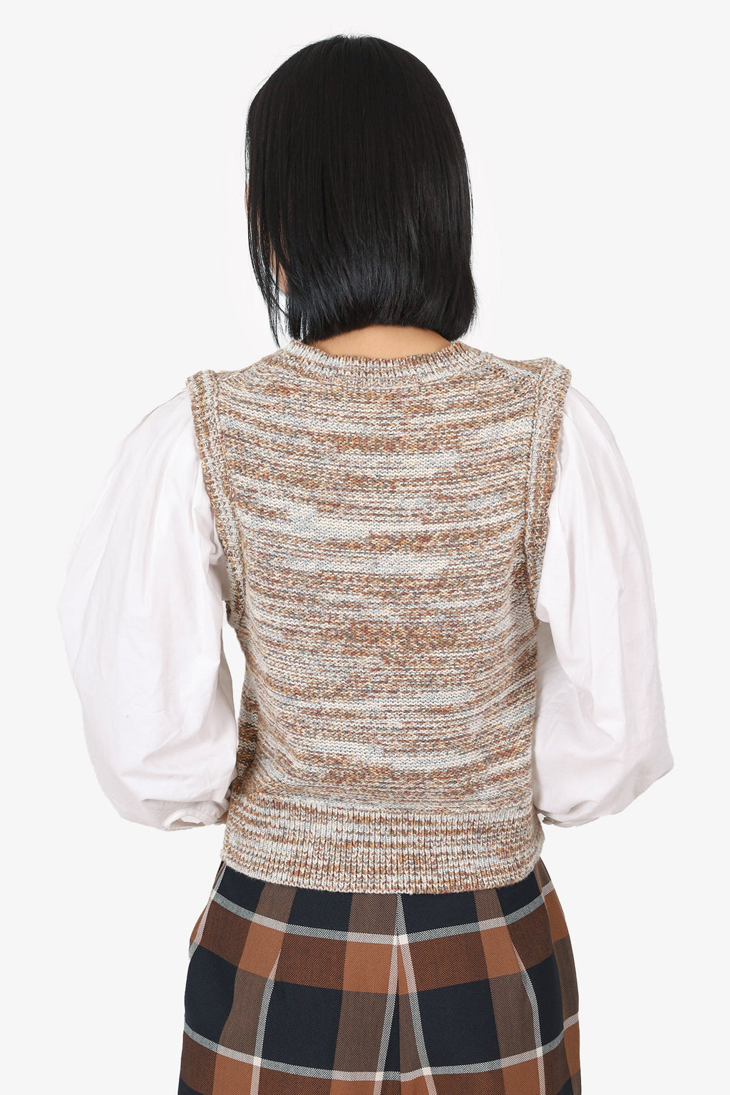 Veronica Beard Brown/White Knit Puff Sleeve Top Size S