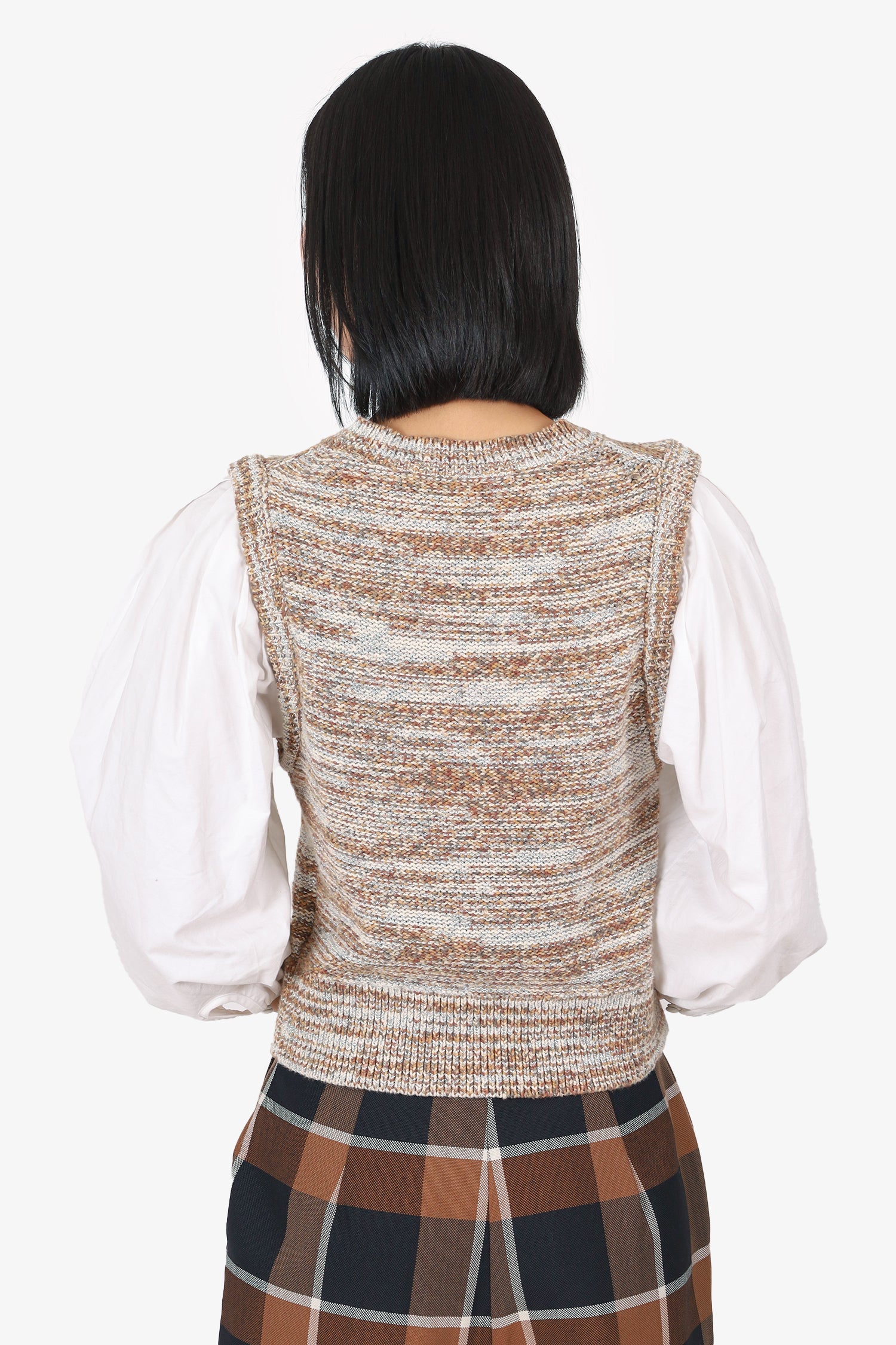 Veronica Beard Brown/White Knit Puff Sleeve Top Size S