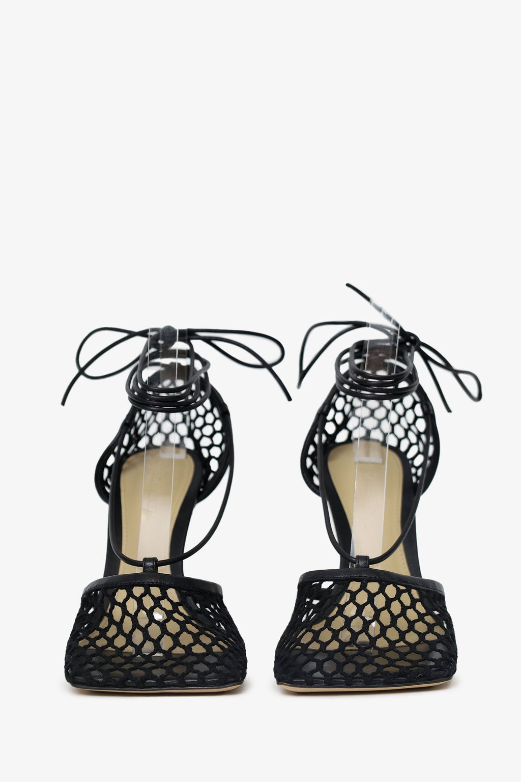Bottega Veneta Black Stretch Lace Up Net Heels Size 36.5
