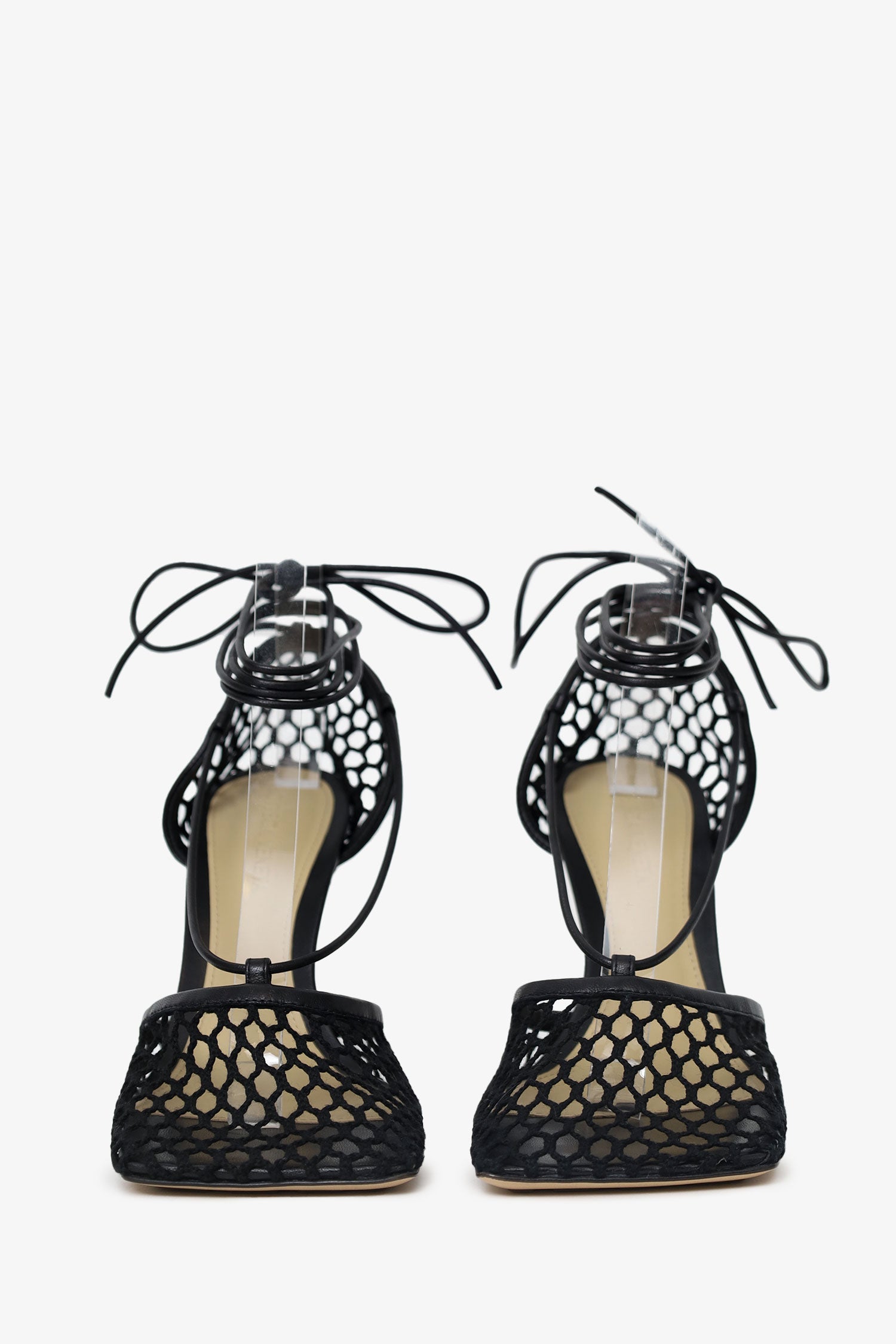 Bottega Veneta Black Stretch Lace Up Net Heels Size 36.5