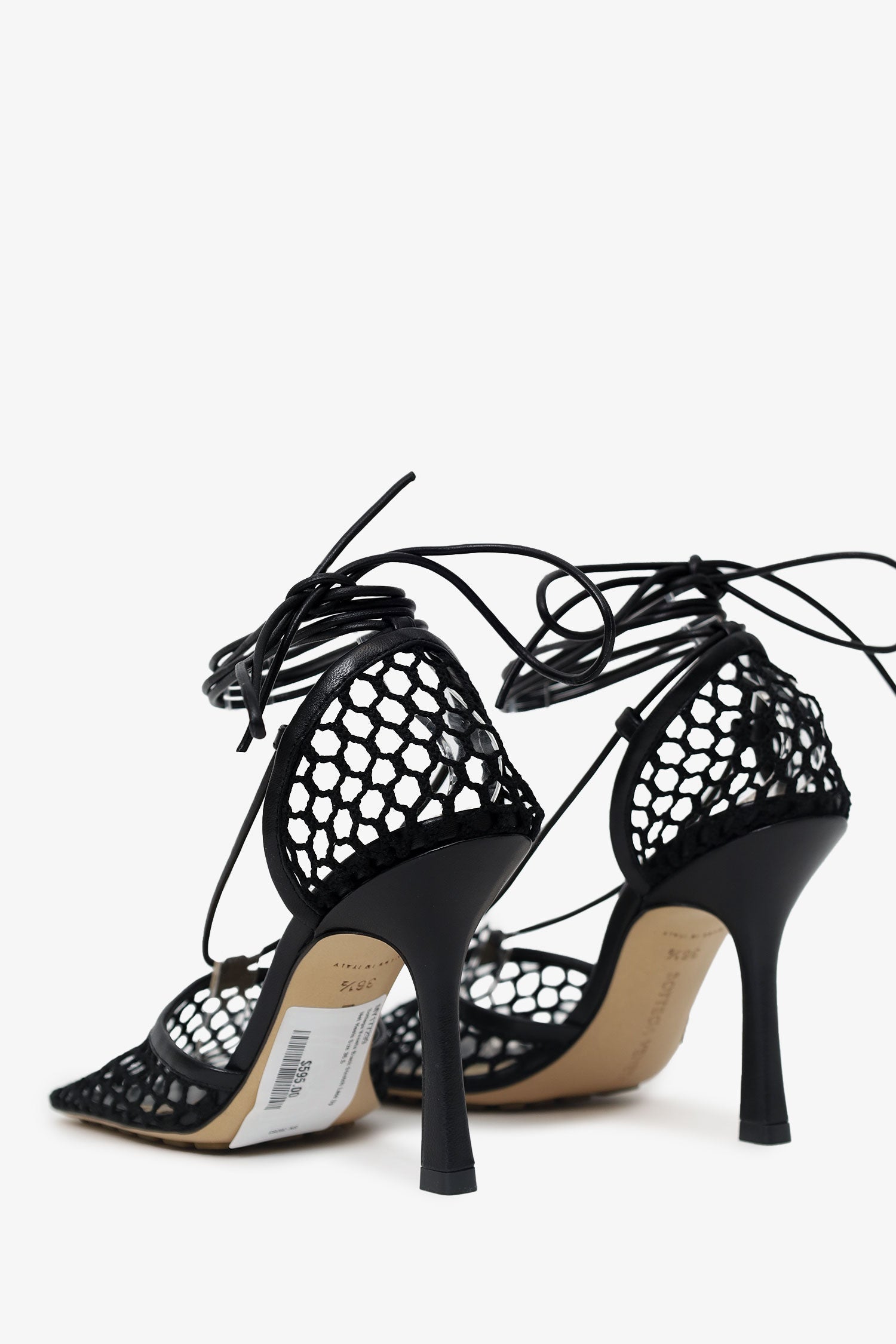Bottega Veneta Black Stretch Lace Up Net Heels Size 36.5