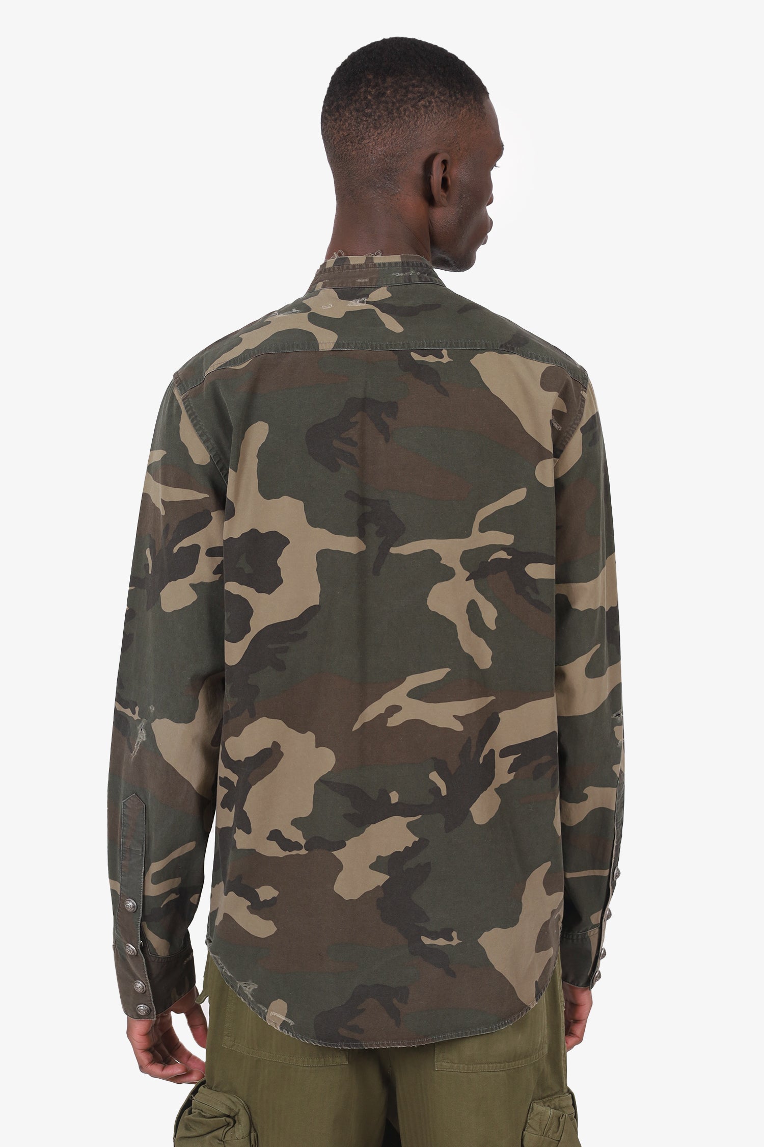 Balmain Camouflage Print Distressed Shirt Size 41 Mens