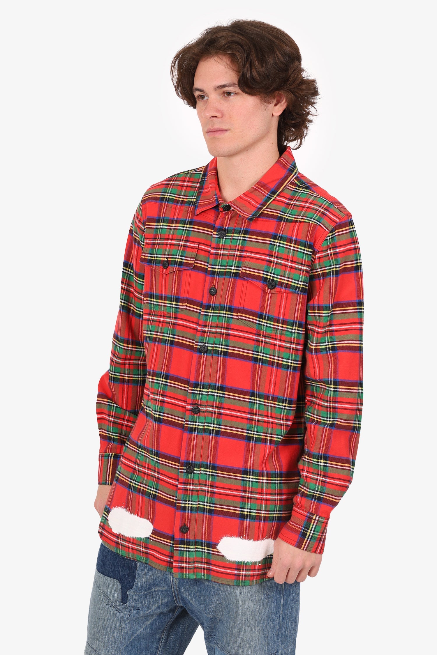 Off-White Red Check Diagonal Spray Flannel Shirt Size M Mens