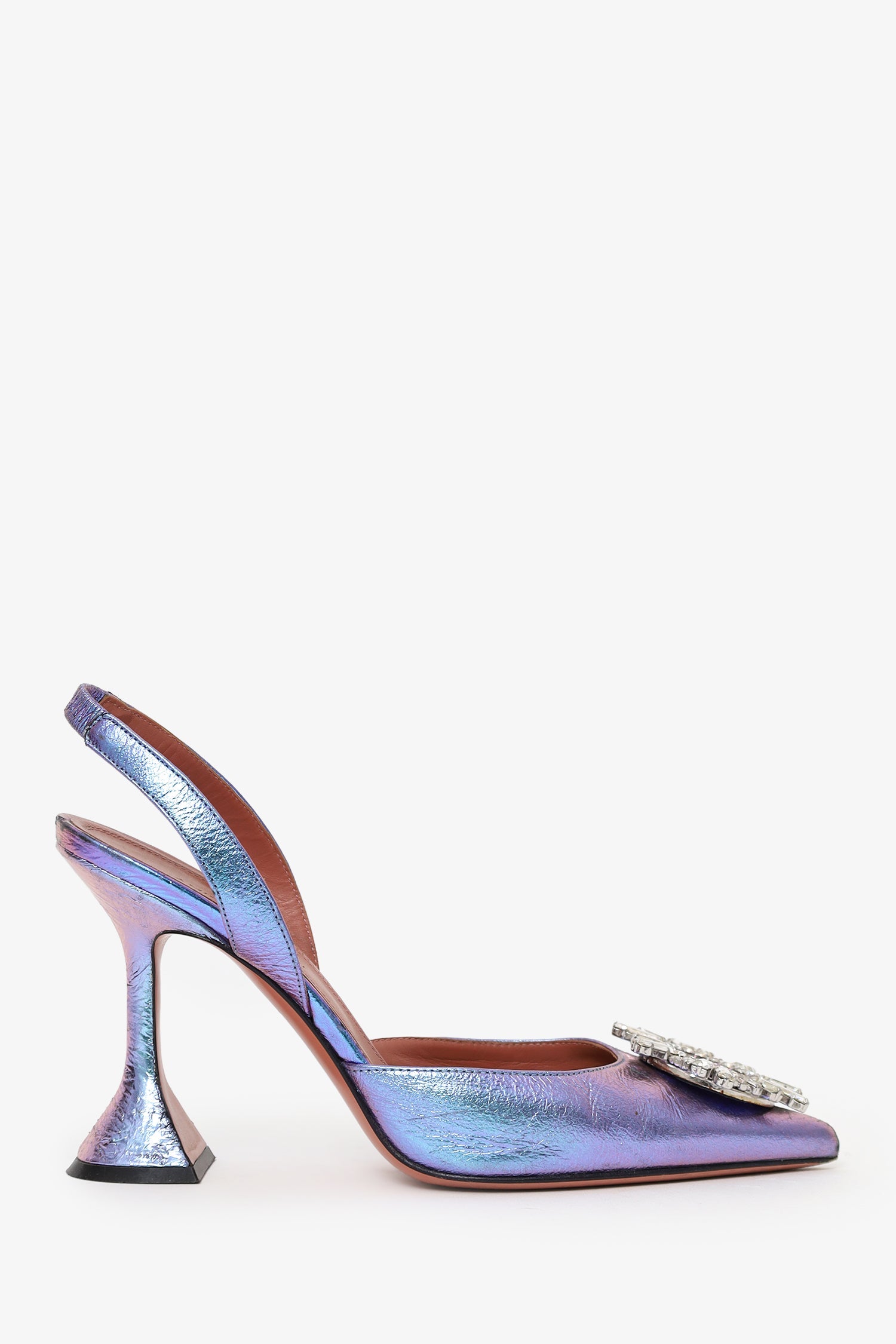 Amina Muaddi Purple Crystal Begum Slingback Heels Size 37.5