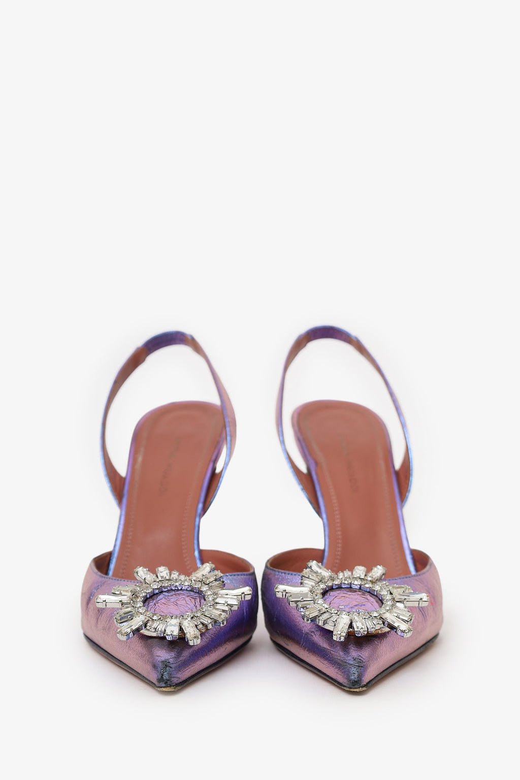 Amina Muaddi Purple Crystal Begum Slingback Heels Size 37.5