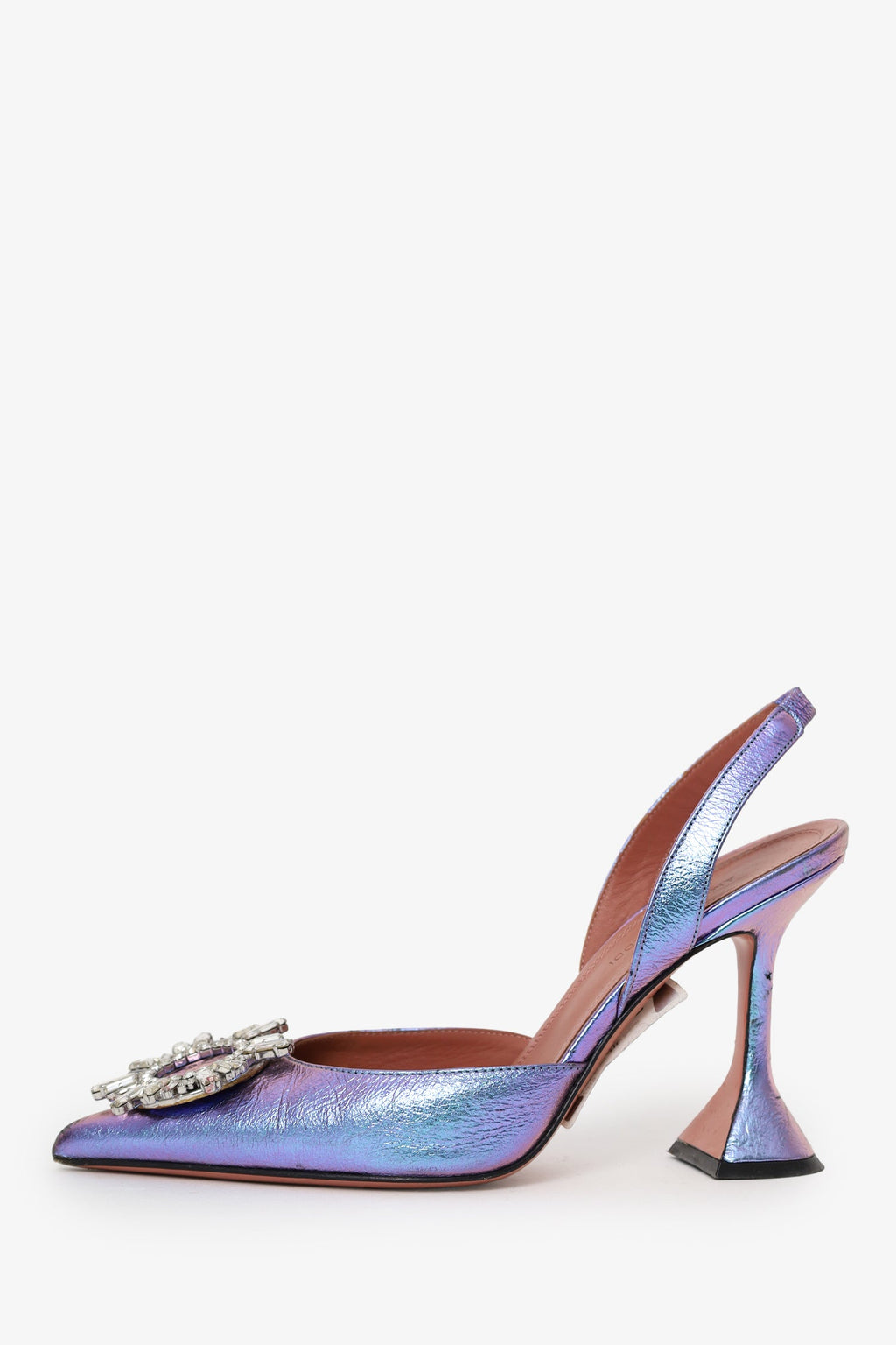 Amina Muaddi Purple Crystal Begum Slingback Heels Size 37.5