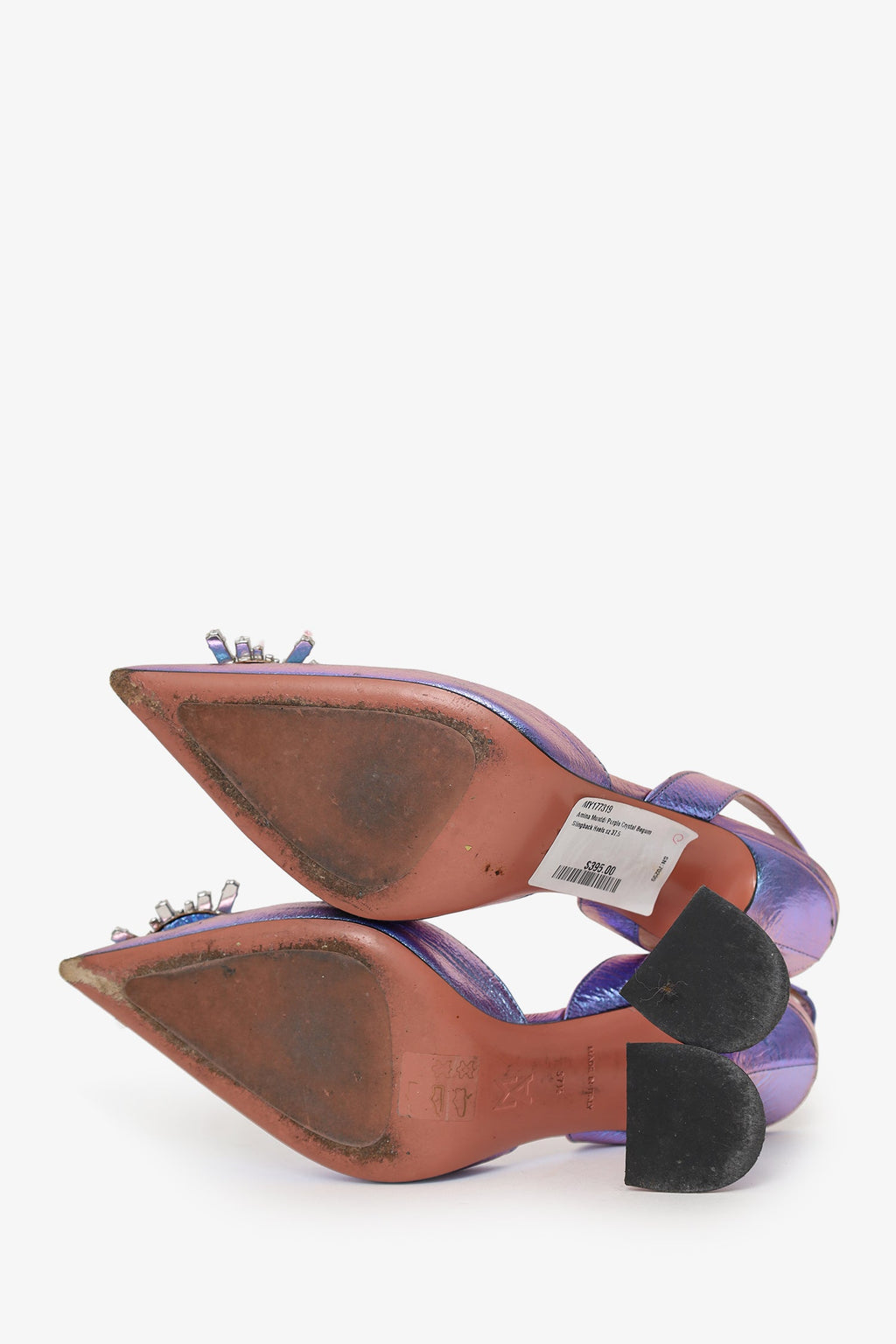 Amina Muaddi Purple Crystal Begum Slingback Heels Size 37.5