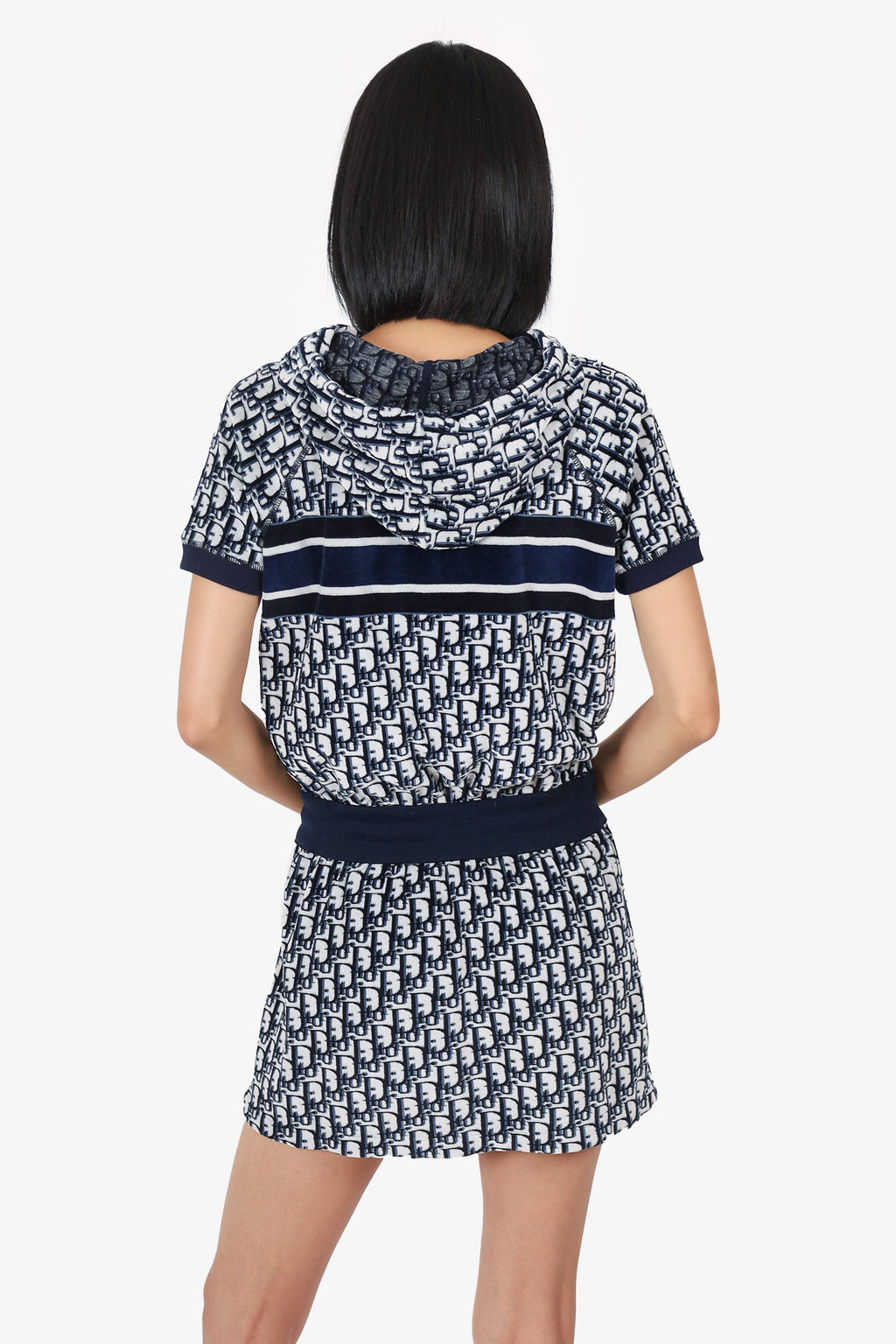 Christian Dior Navy Blue Oblique Cotton Terry Hooded Dress Size XS