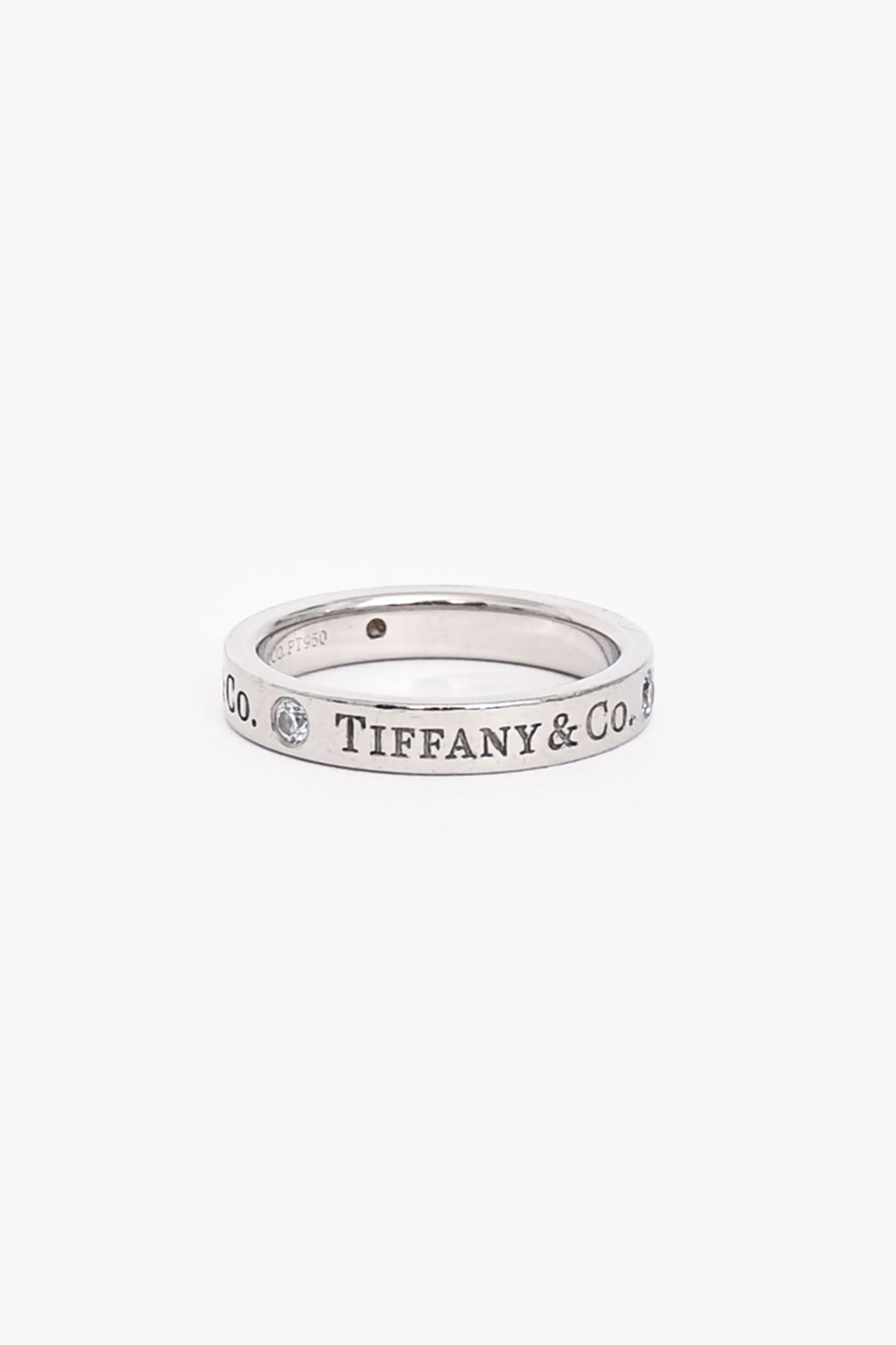 Tiffany & Co. Platinum 3 Diamond Signed Band Ring