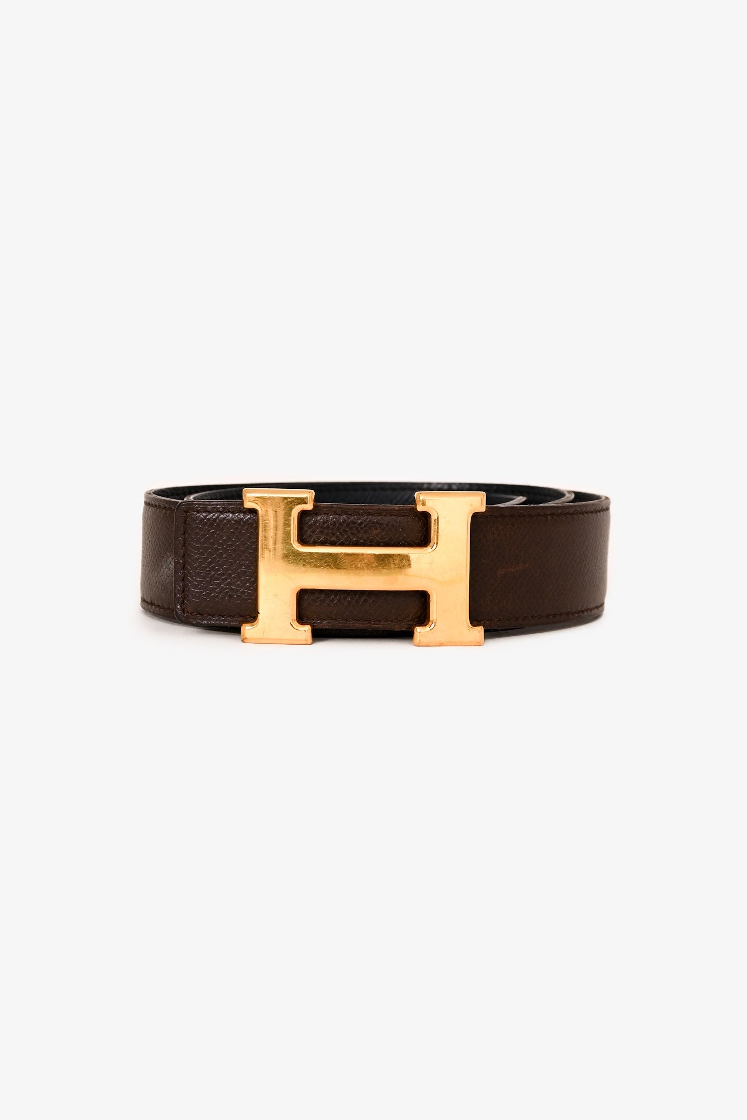 Hermès Brown/Black Reversible Gold H Belt Size 70