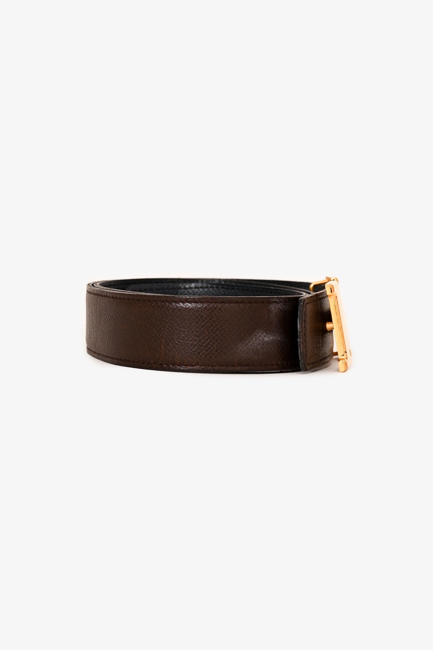 Hermès Brown/Black Reversible Gold H Belt Size 70