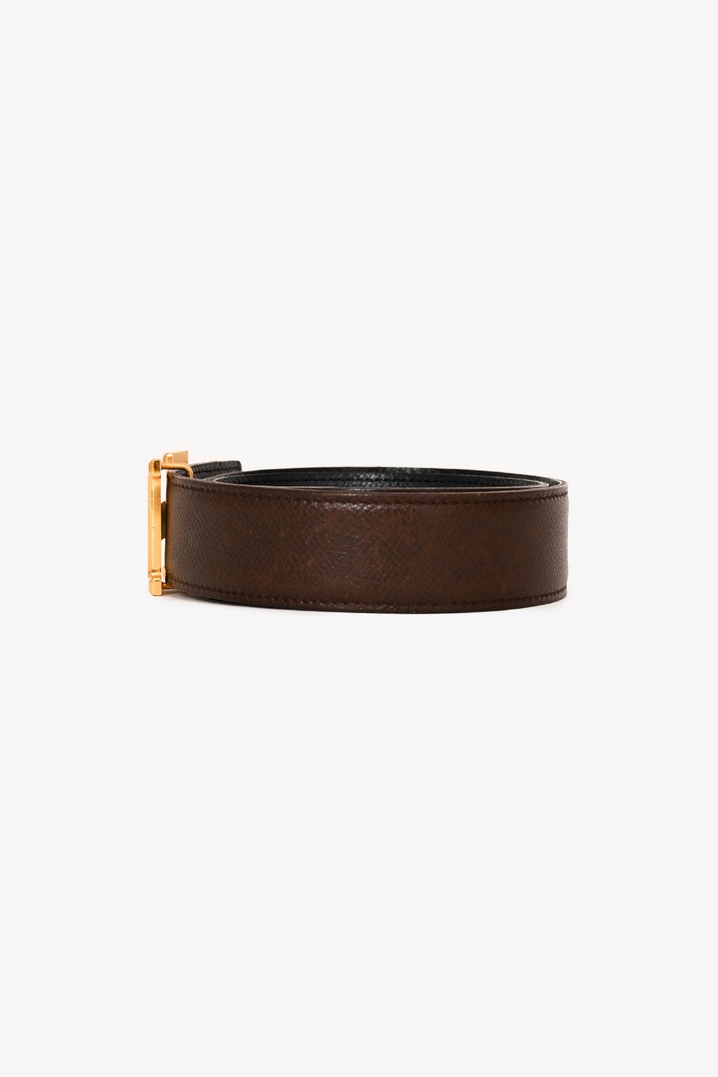 Hermès Brown/Black Reversible Gold H Belt Size 70