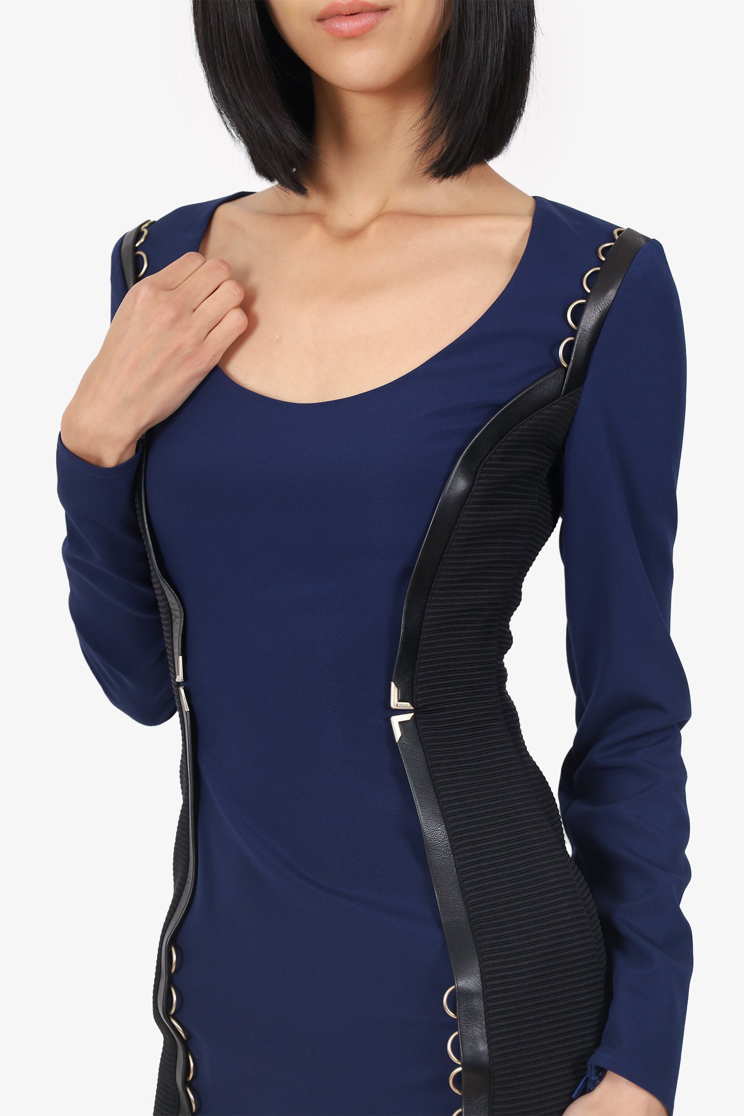 Versace Blue/Black Eyelet Long Sleeve Mini Dress Size 42