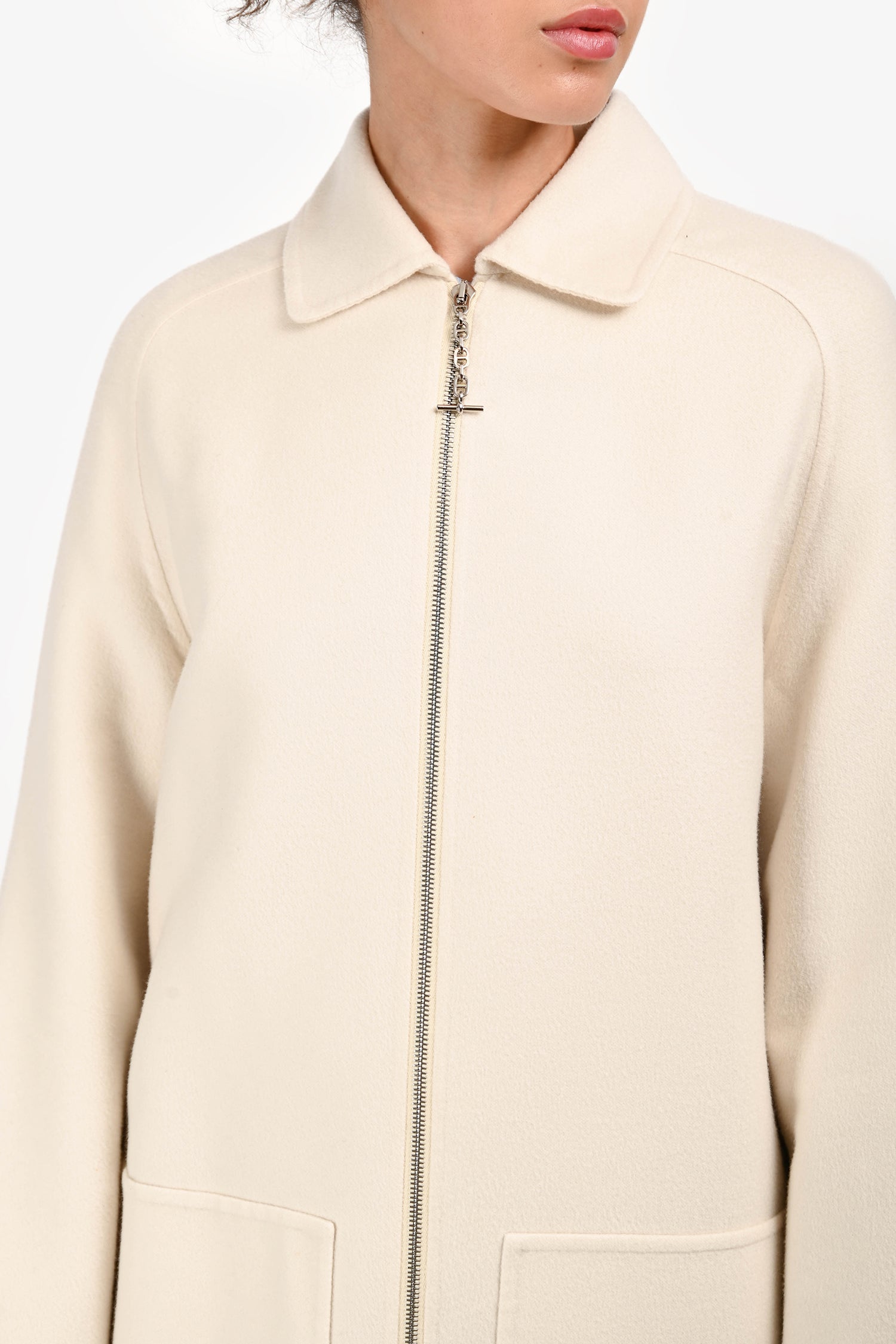 Hermès White Cashmere Long Collared Coat Size 34