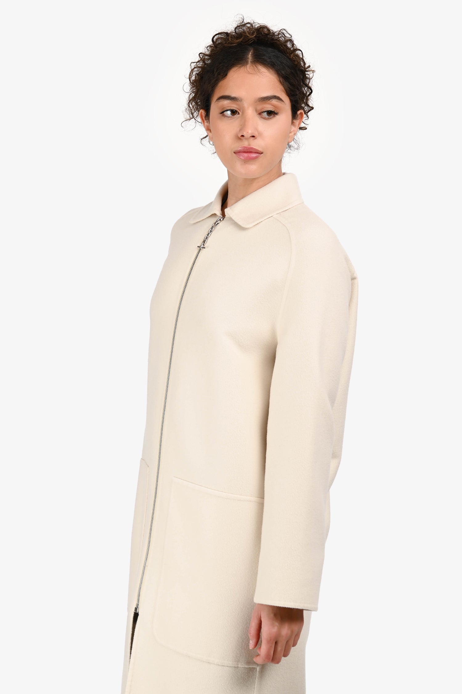 Hermès White Cashmere Long Collared Coat Size 34