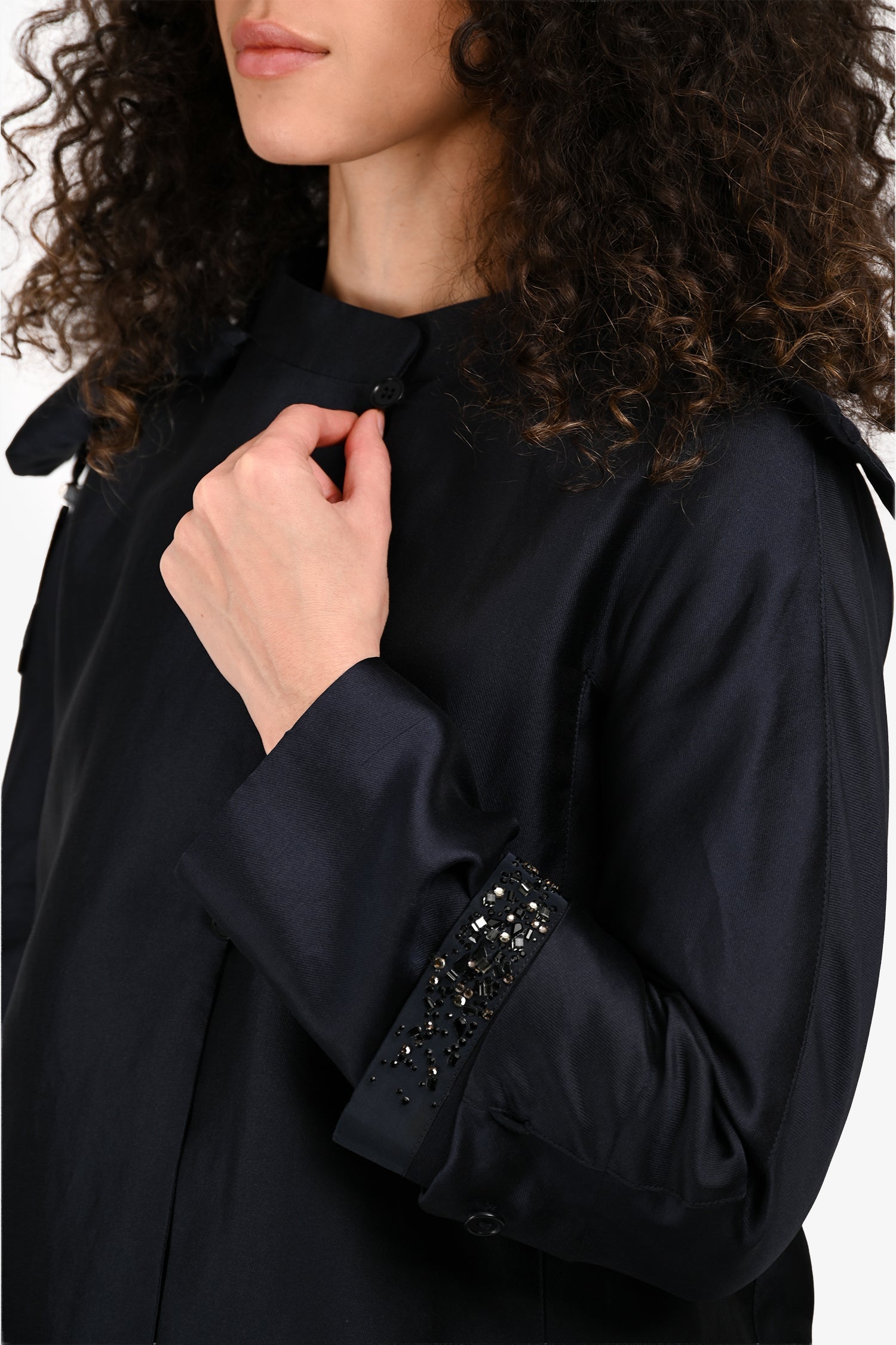 'S Max Mara Blue Crystal Embellished Jacket with Detachable Hood Size 4