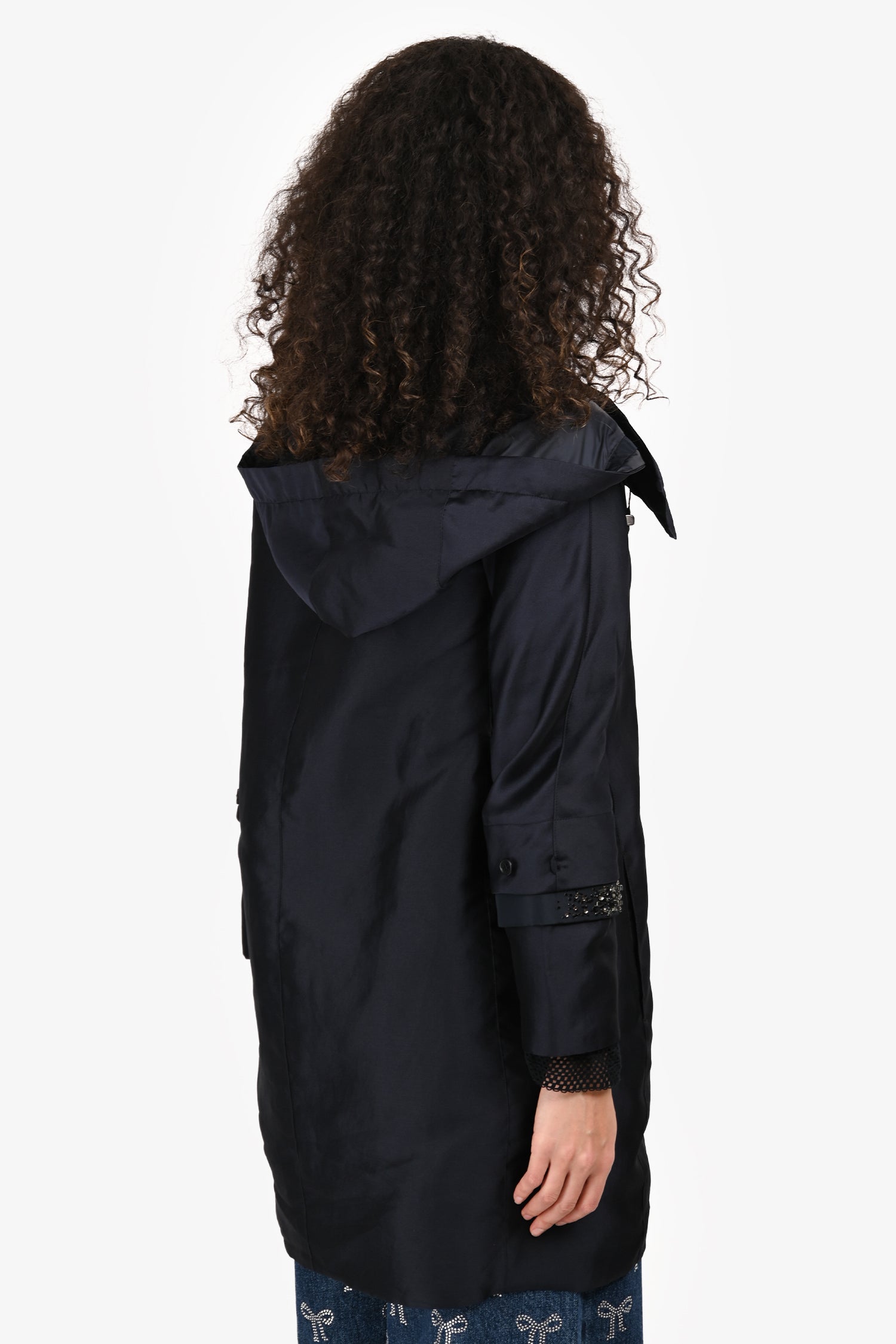 'S Max Mara Blue Crystal Embellished Jacket with Detachable Hood Size 4