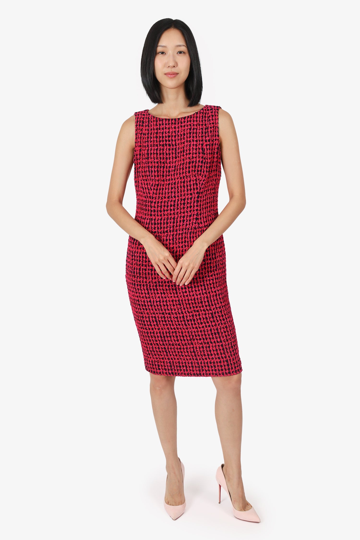 Pre-Loved Chanel™ Pink/Black Tweed Sleeveless Midi Dress Size 42