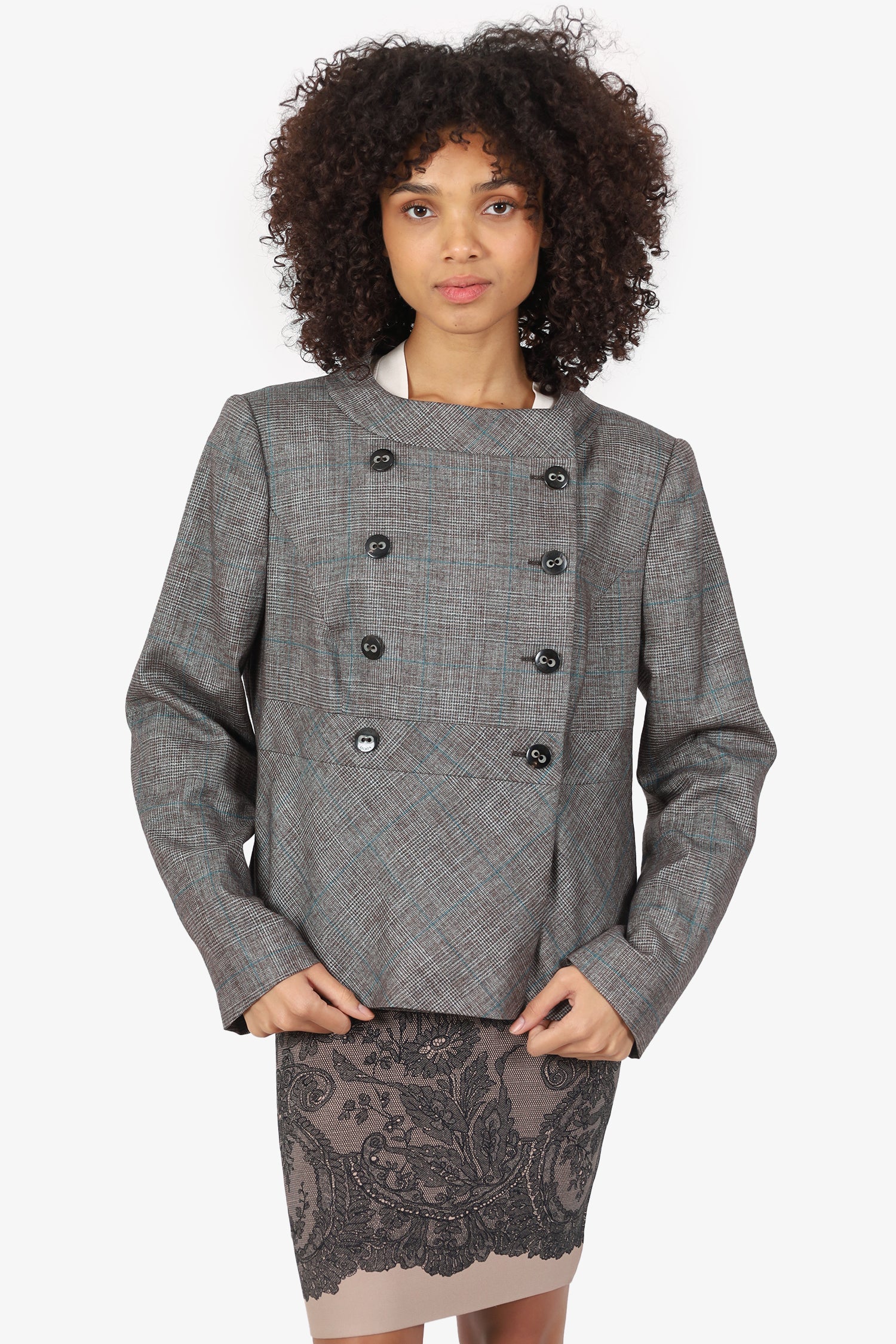 Escada Brown Wool Double Breasted Blazer Size 42