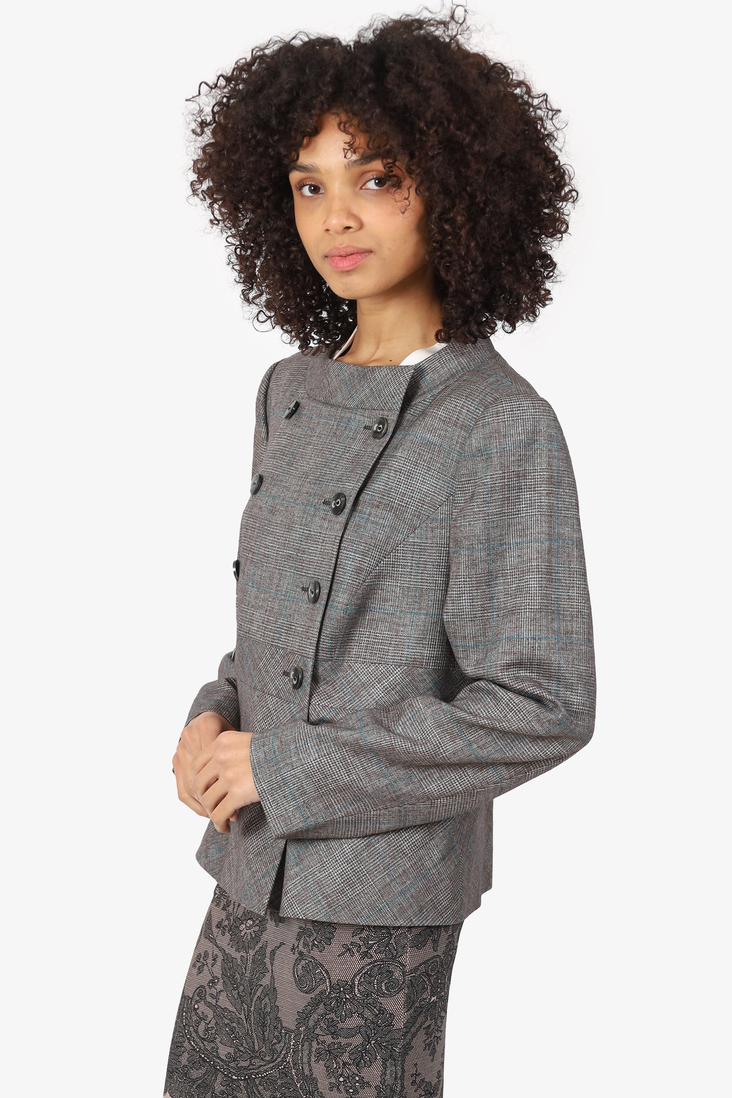 Escada Brown Wool Double Breasted Blazer Size 42