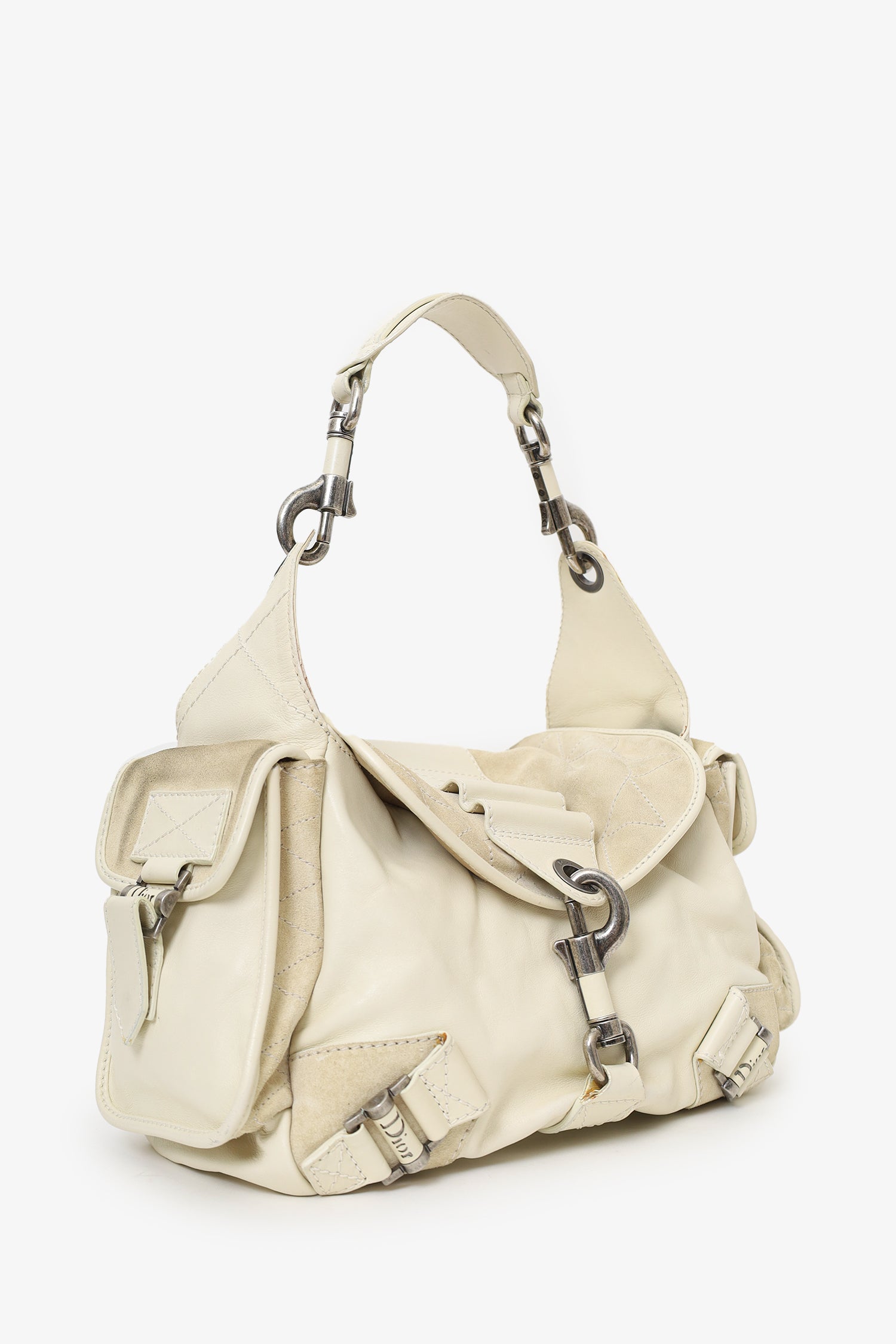 Christian Dior 2006 White Calfskin/Suede Rebelle Shoulder Bag
