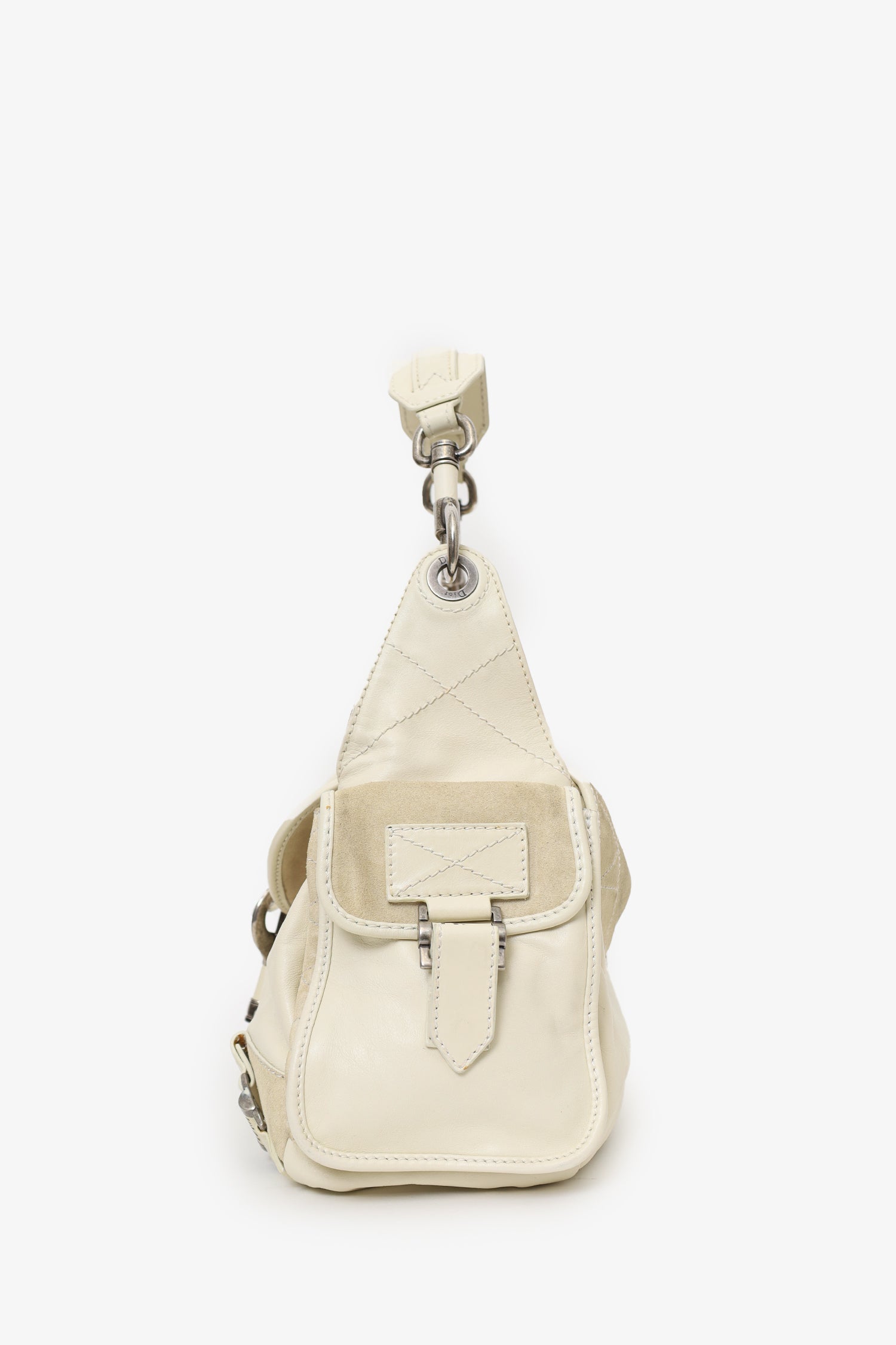 Christian Dior 2006 White Calfskin/Suede Rebelle Shoulder Bag