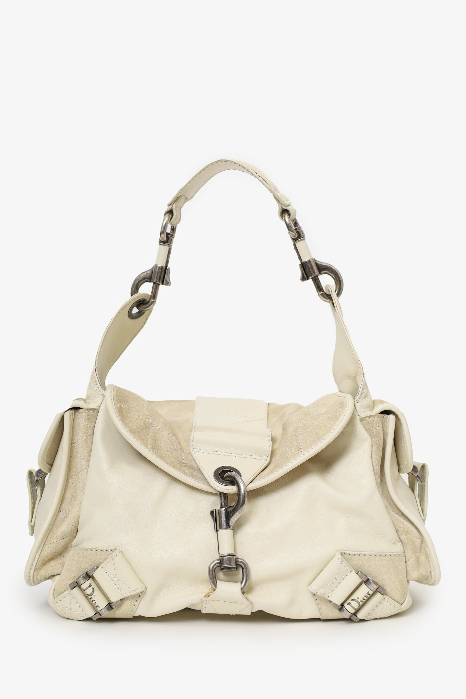 Christian Dior 2006 White Calfskin/Suede Rebelle Shoulder Bag