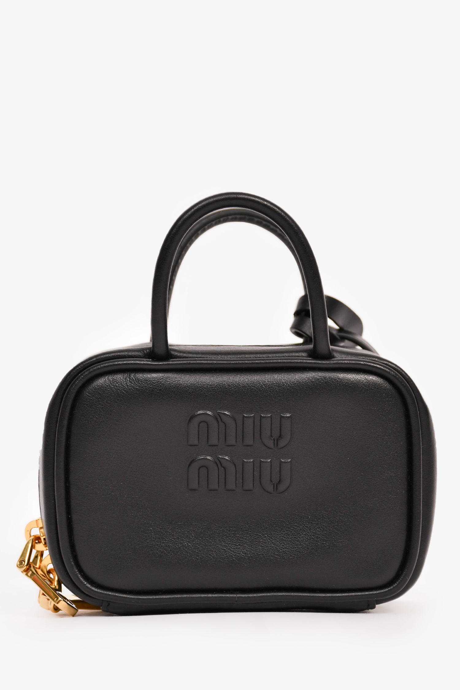 Miu Miu Black Leather Logo Mini Top Handle Keychain