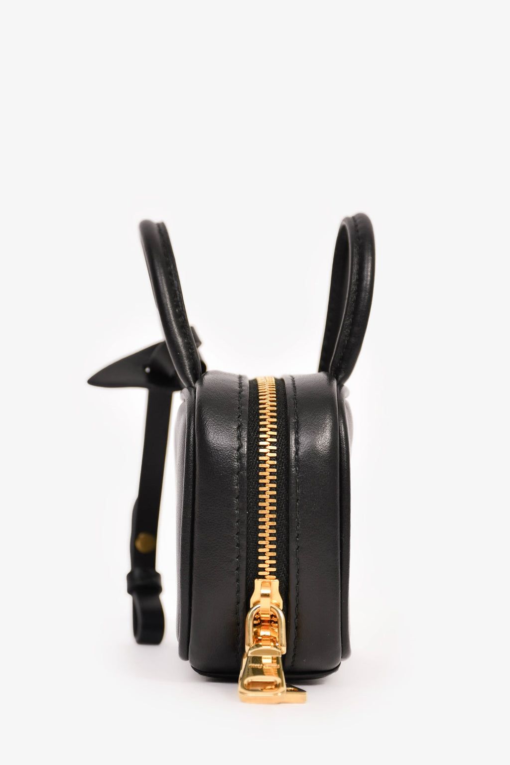 Miu Miu Black Leather Logo Mini Top Handle Keychain