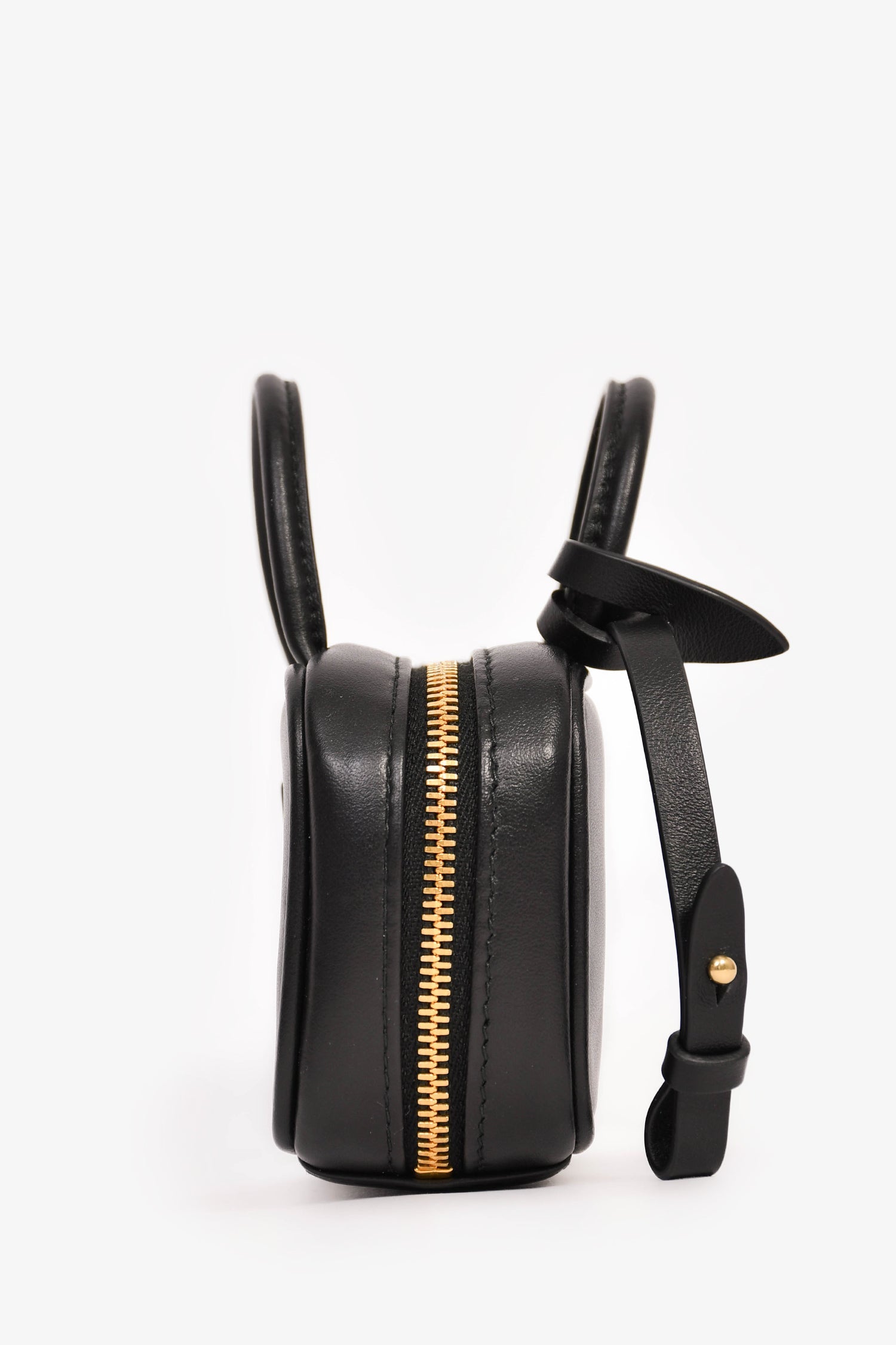 Miu Miu Black Leather Logo Mini Top Handle Keychain