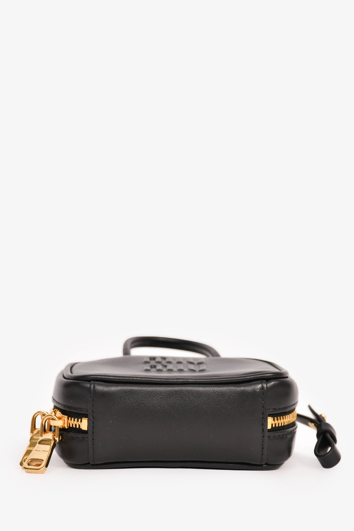 Miu Miu Black Leather Logo Mini Top Handle Keychain