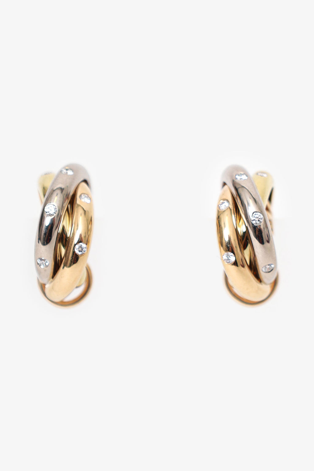 Cartier Tri-Colour 18K Gold Diamond Trinity Earrings
