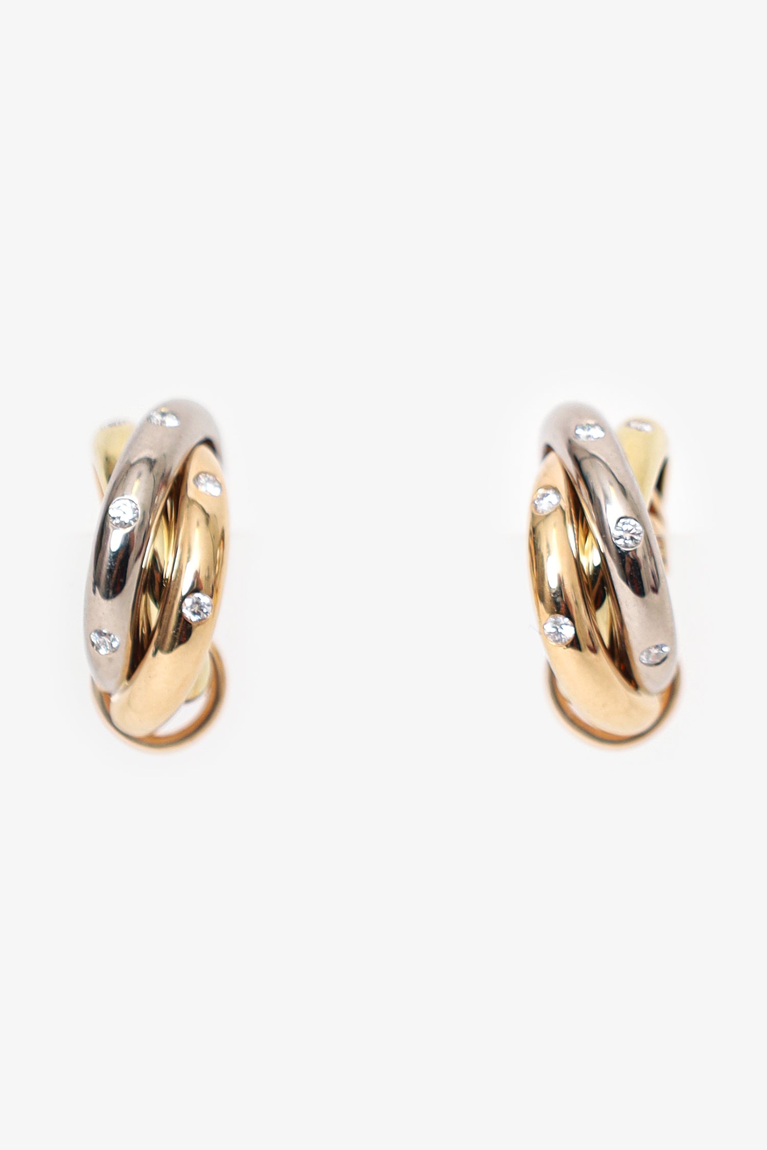 Cartier Tri-Colour 18K Gold Diamond Trinity Earrings