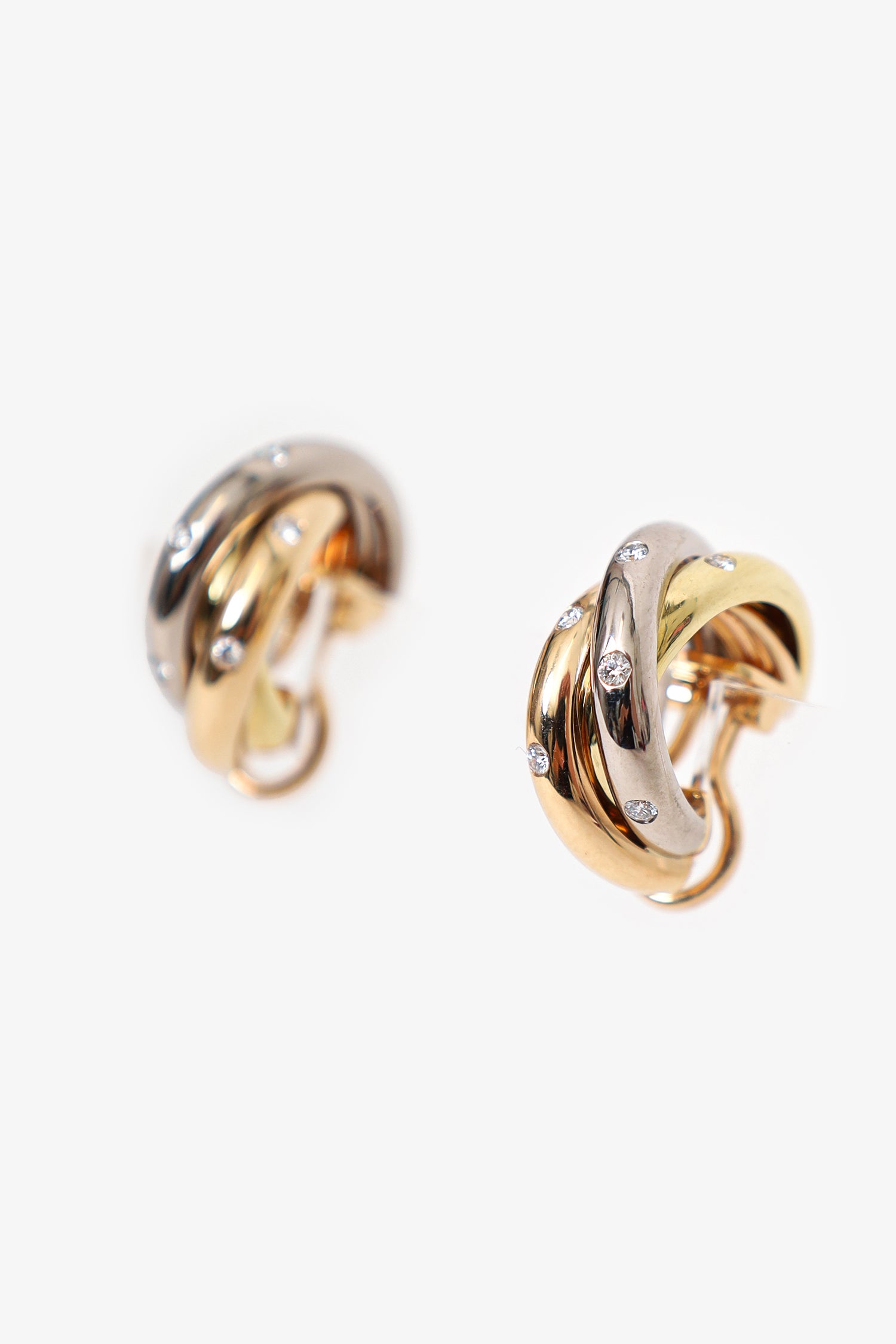 Cartier Tri-Colour 18K Gold Diamond Trinity Earrings