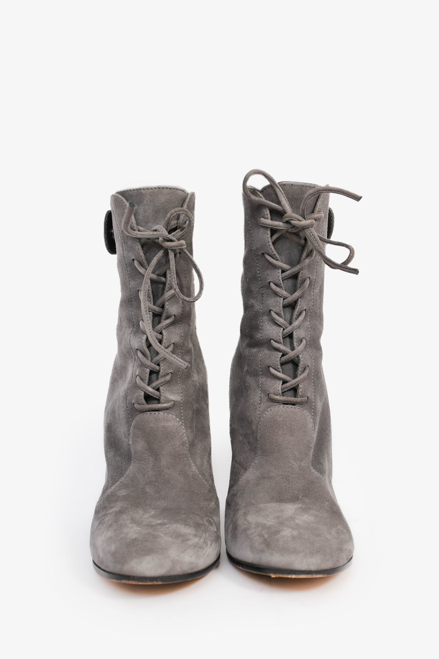 Gianvito Rossi Grey Suede Tie-Heeled Booties Size 40.5