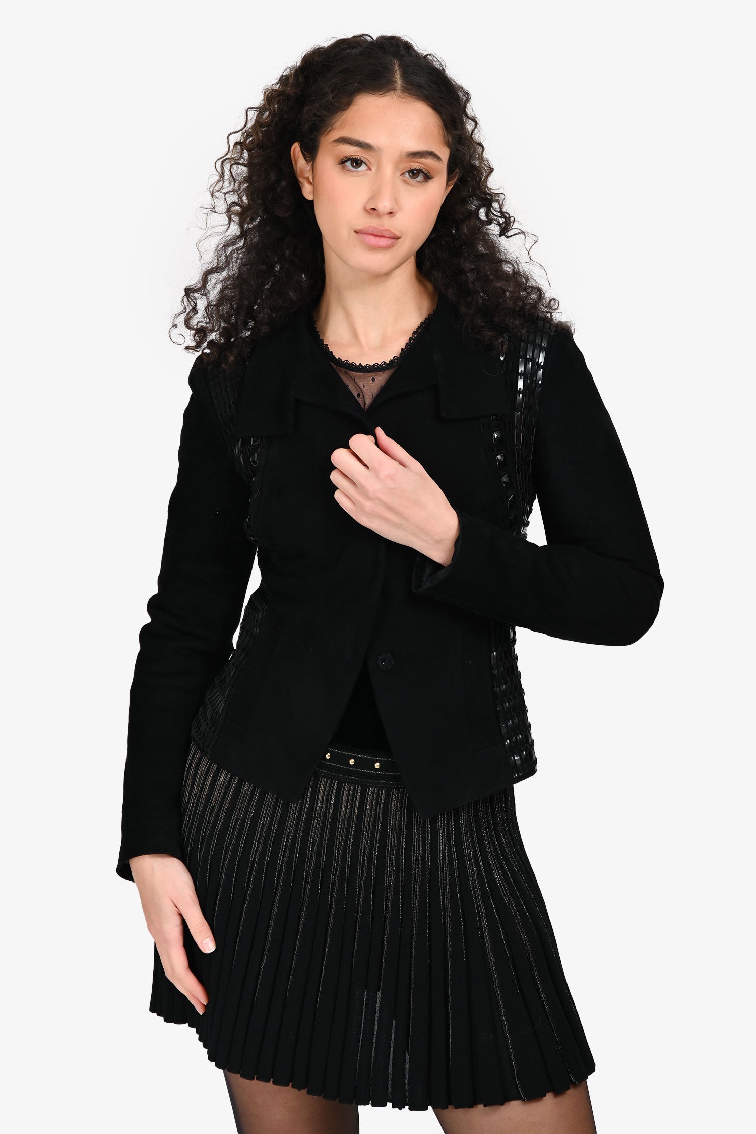 Versace Vintage Black Suede Studded Jacket Size 40