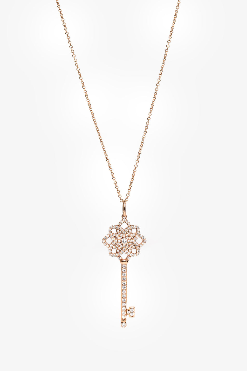 Tiffany & Co. 18K Rose Gold .34cwt Victoria Key Pendant Necklace