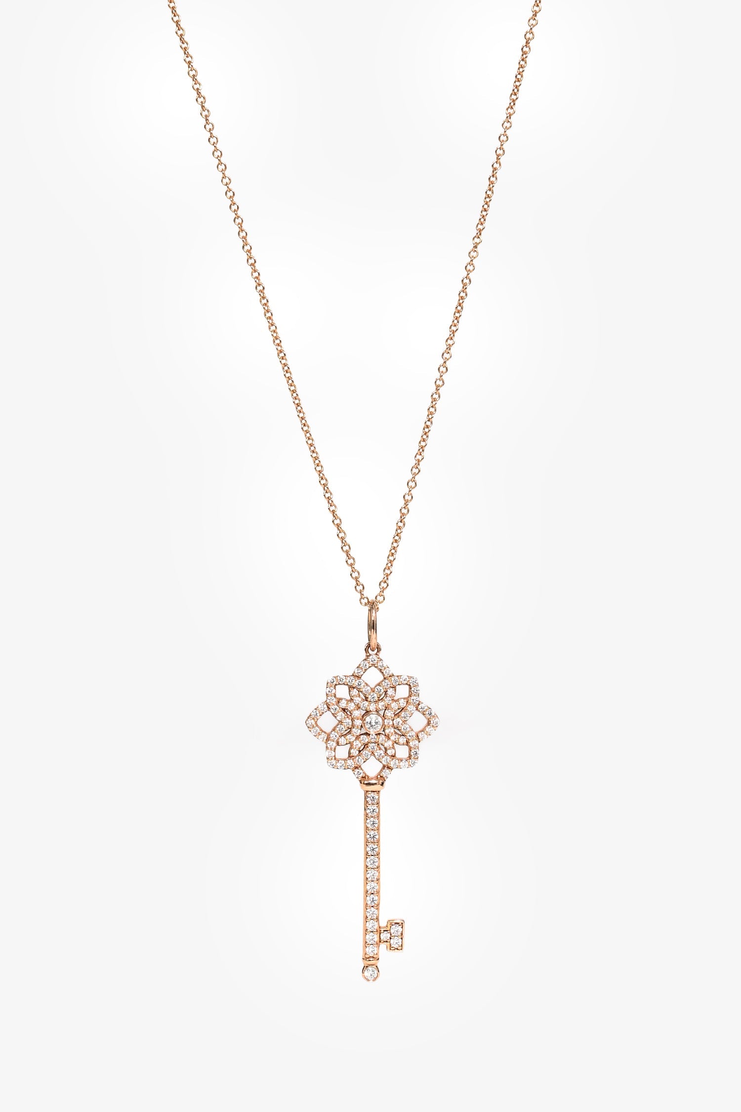 Tiffany & Co. 18K Rose Gold .34cwt Victoria Key Pendant Necklace