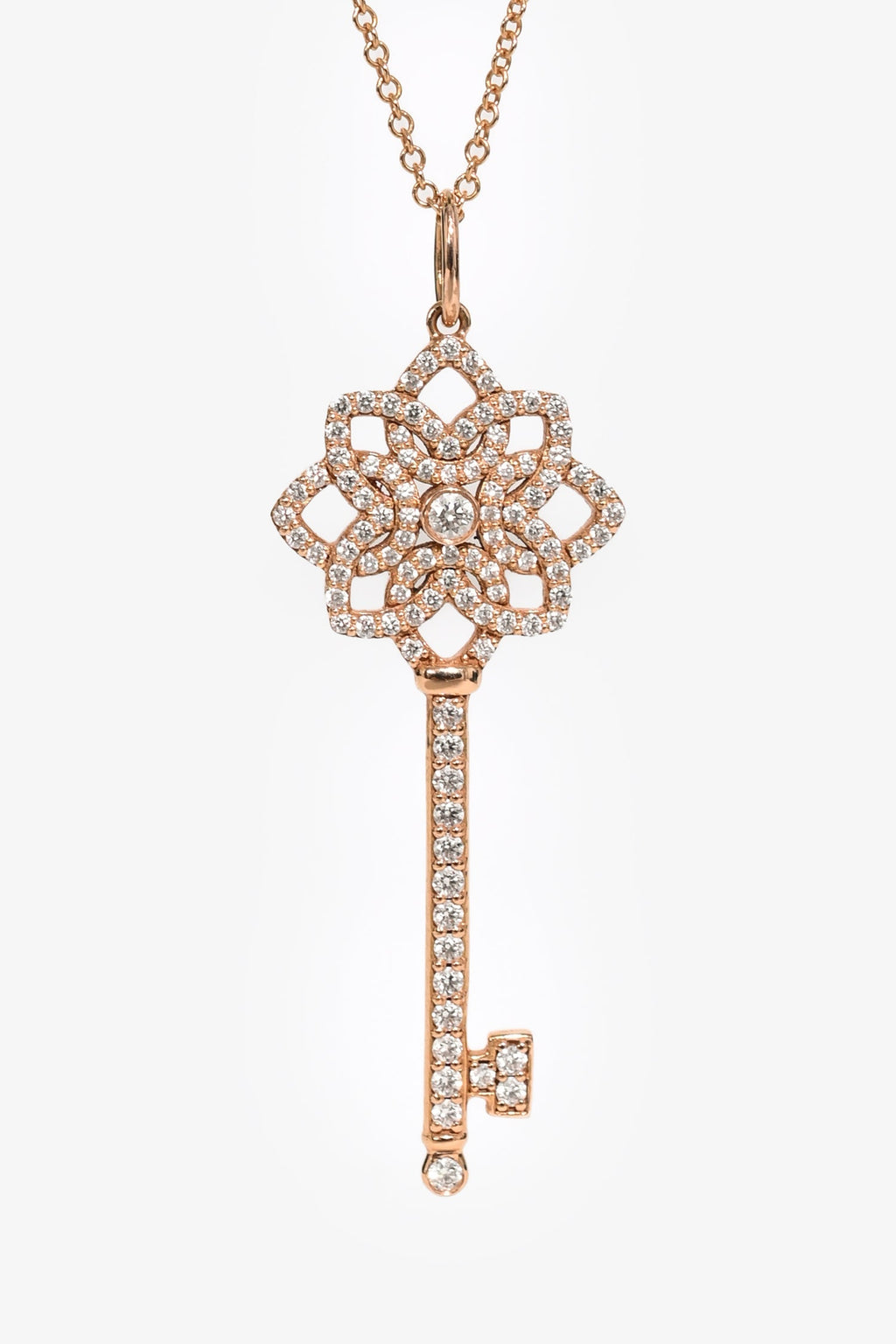 Tiffany & Co. 18K Rose Gold .34cwt Victoria Key Pendant Necklace