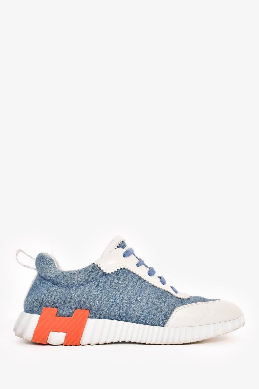 Hermès Blue/White Denim/Leather H 'Bouncing' Sneakers Size 40.5