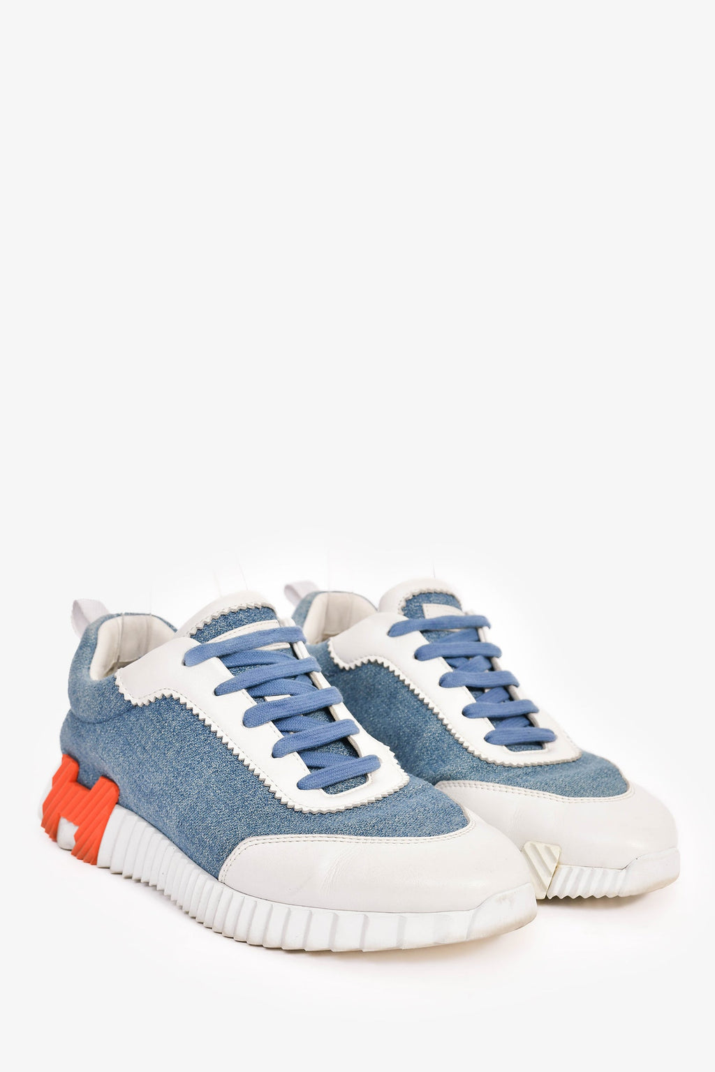 Hermès Blue/White Denim/Leather H 'Bouncing' Sneakers Size 40.5